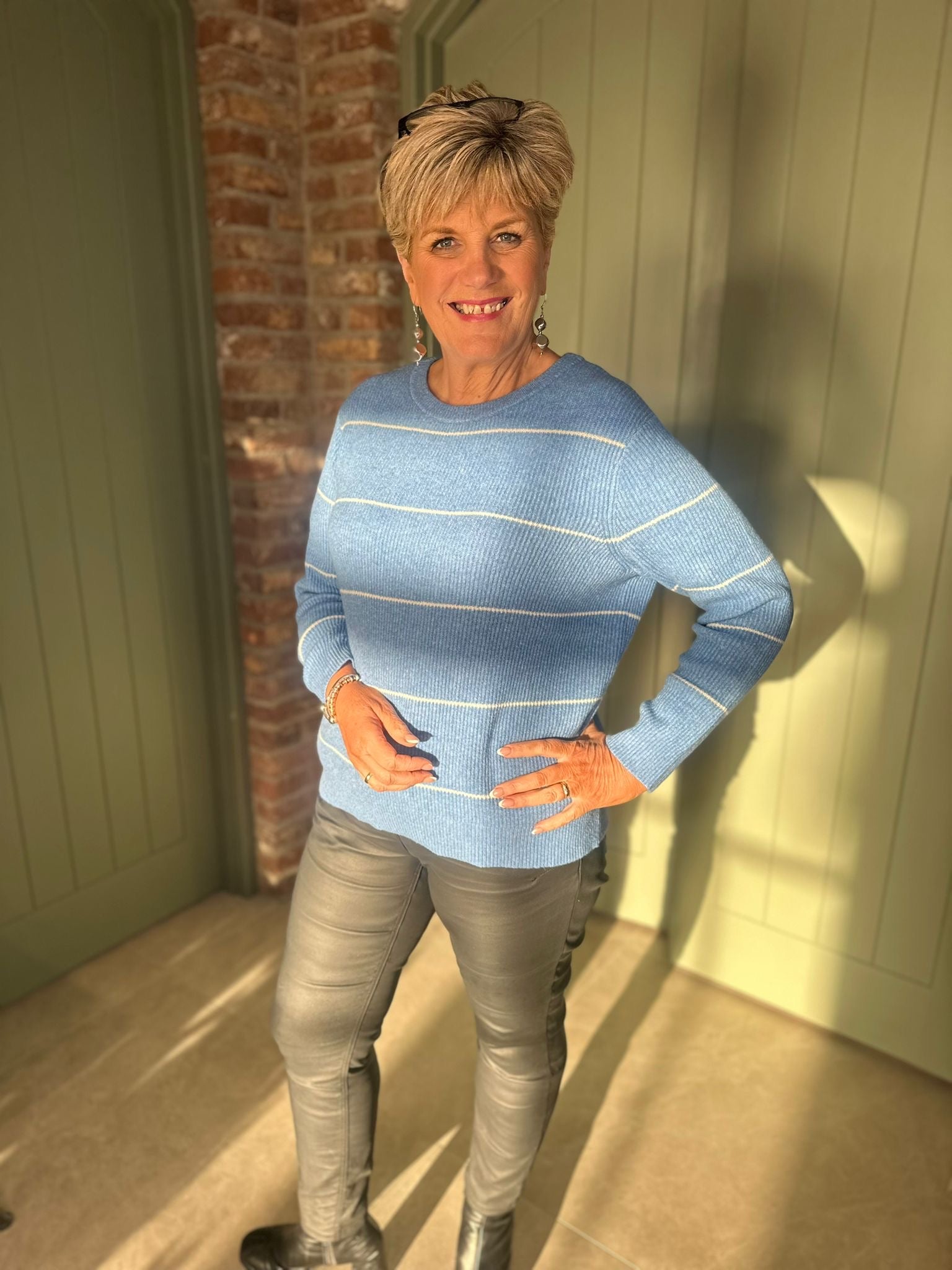 Cecil Striped Knit In Fountain Blue