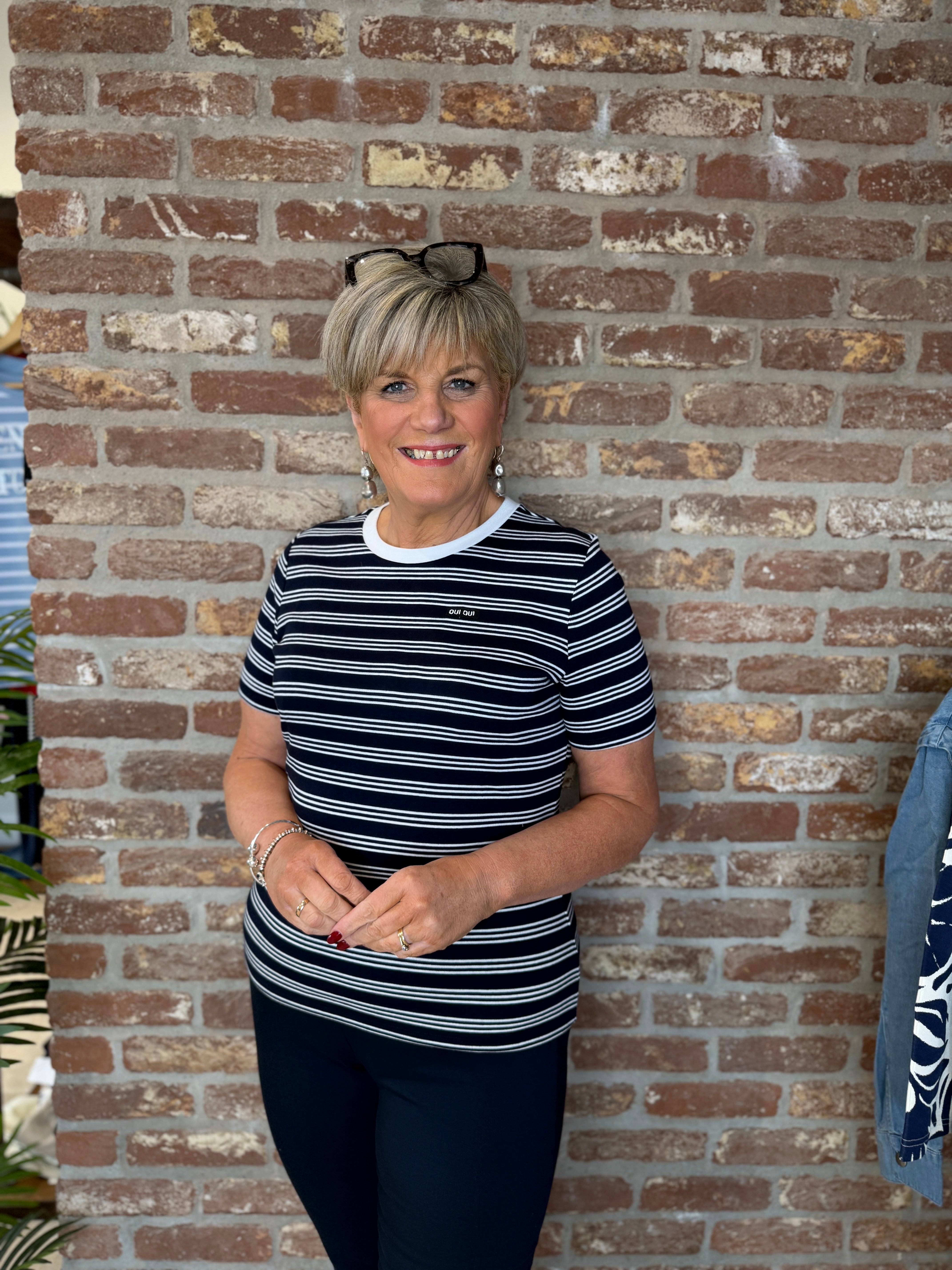 Oui Striped T-shirt White & Navy