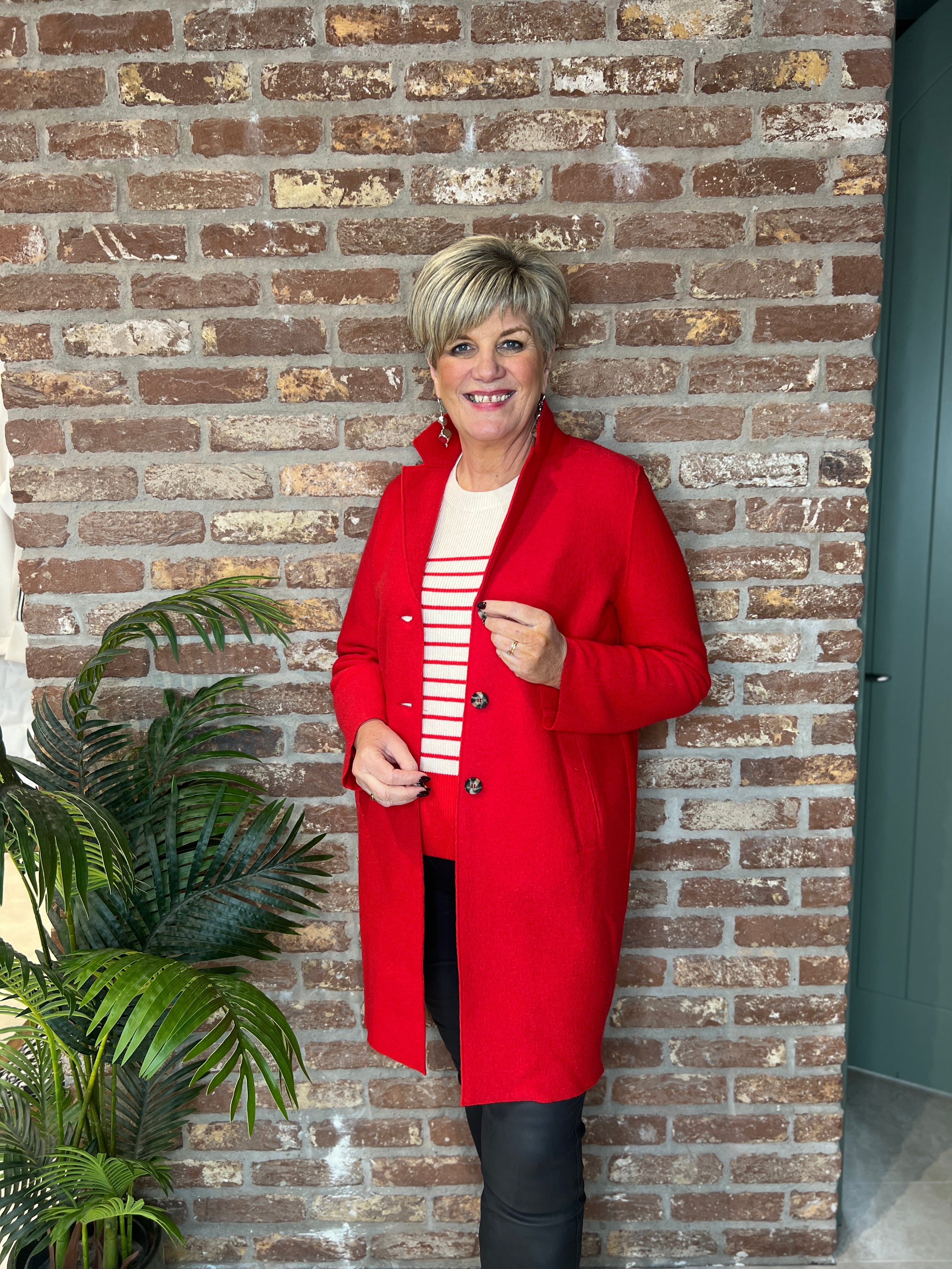 Oui Striped Pullover In White & Red