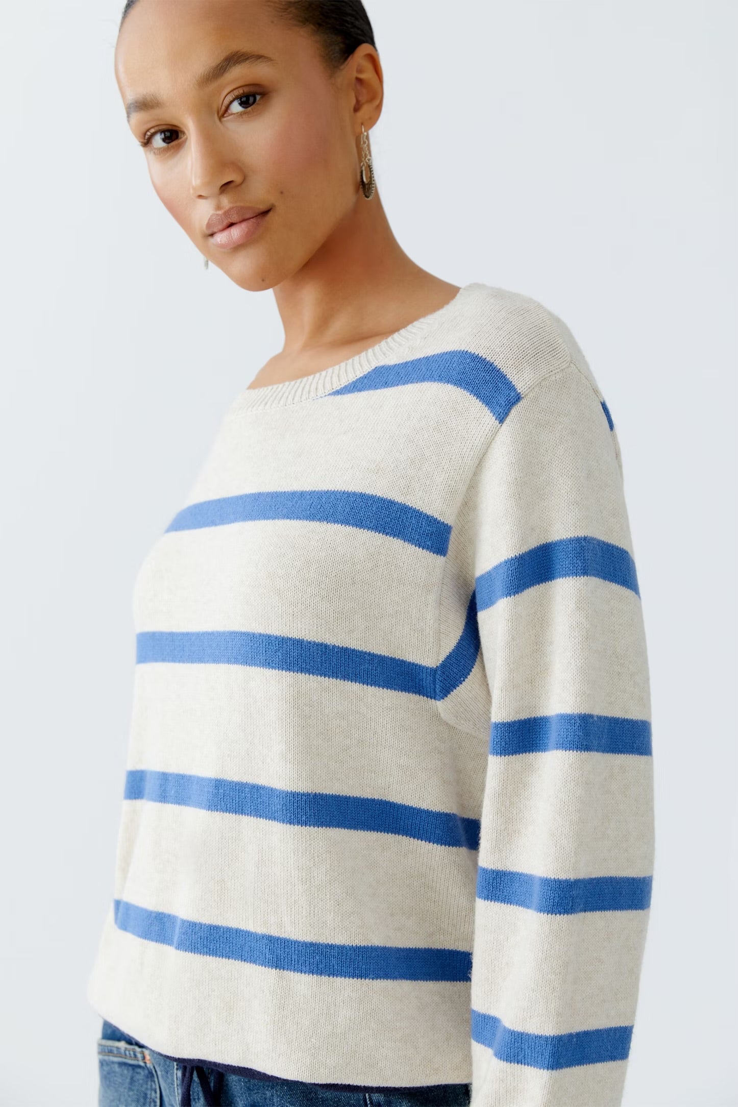 Oui Stripe Pullover In Off White & Blue