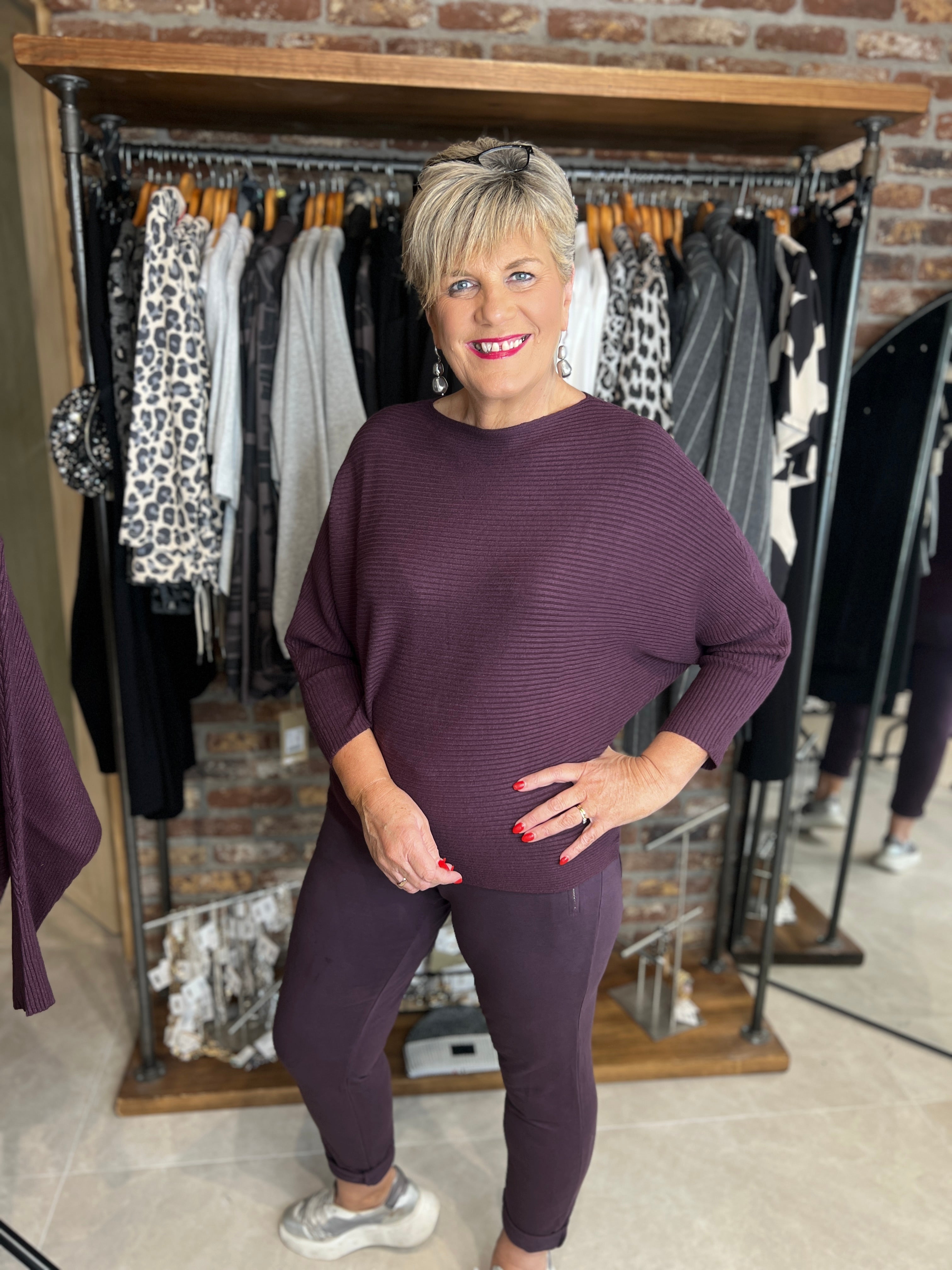 Deck By Decollage Ribbed Batwing Knit In Mulberry