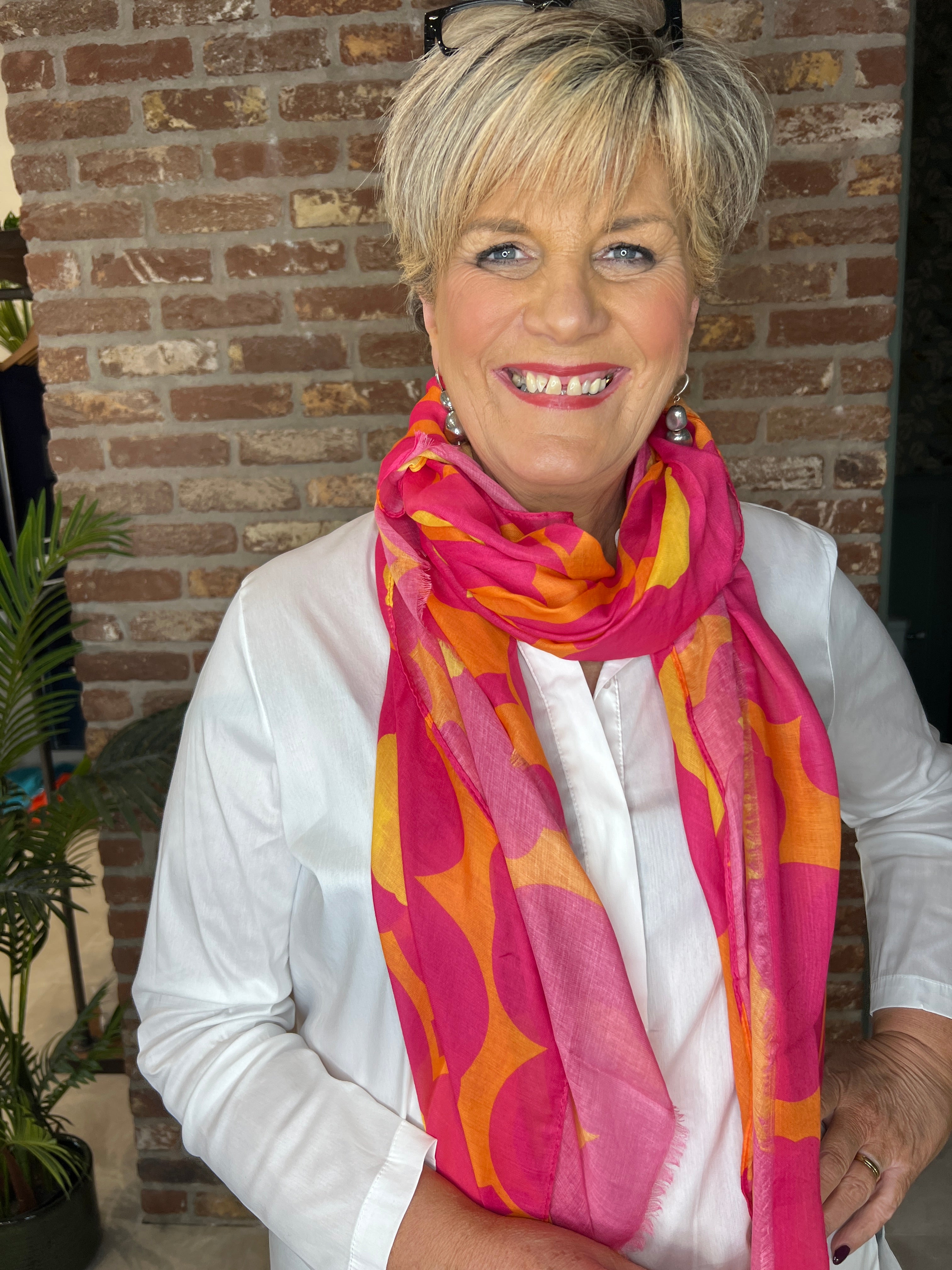 Pipa Floral Patterned Scarf In Pink & Yellow