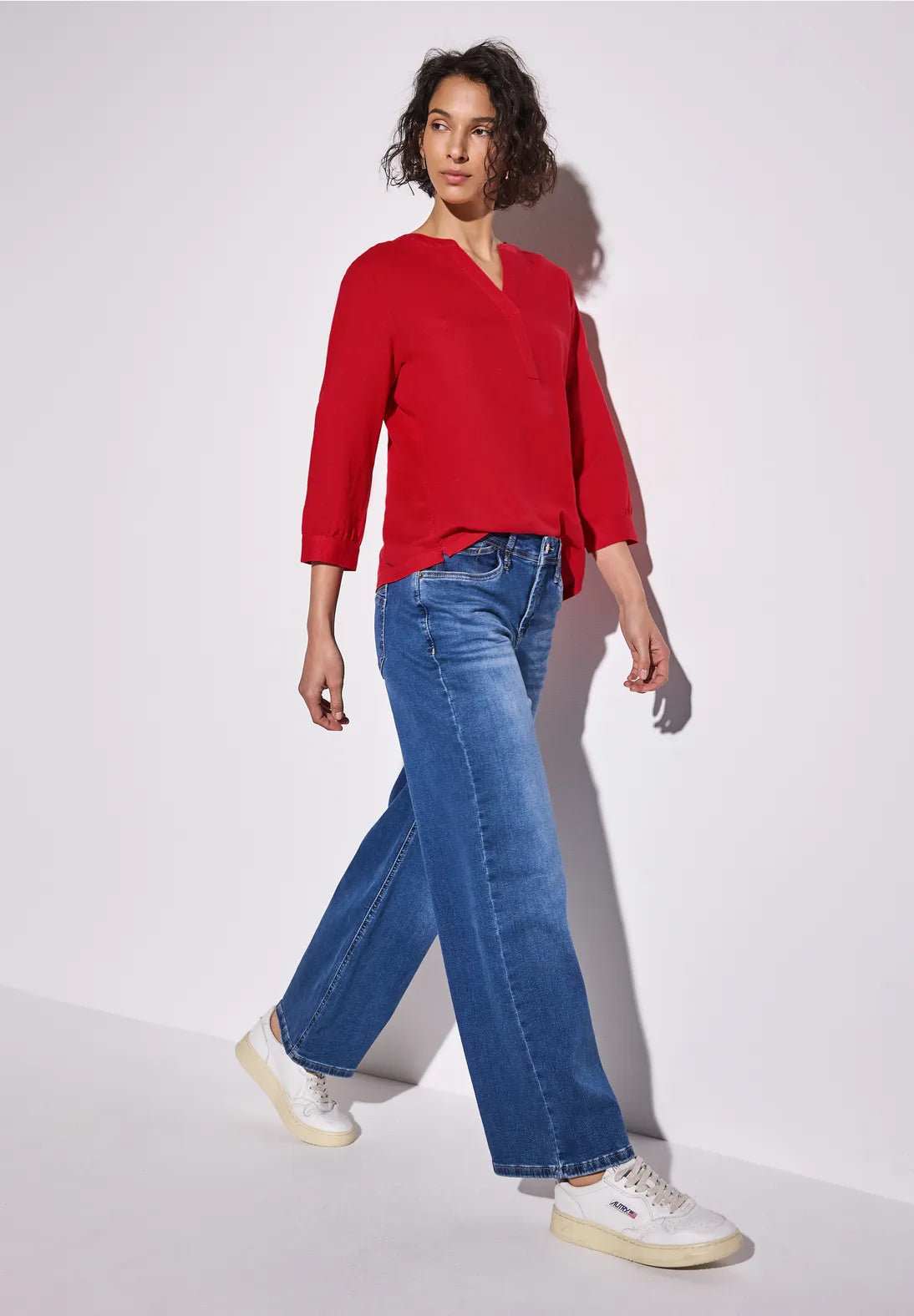 Street One Split Neck Blouse In Glory Red