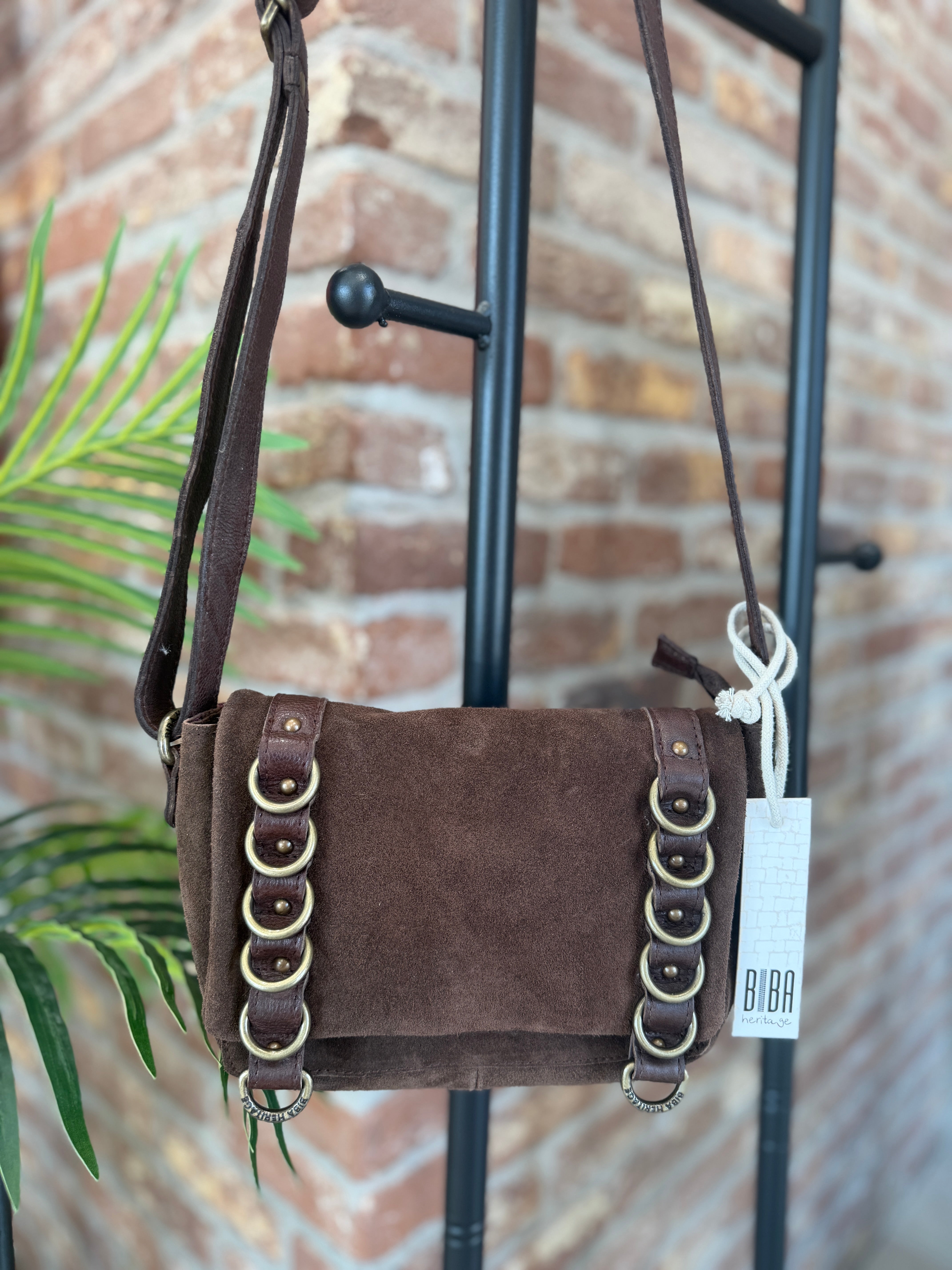 BIBA leather Ruggles Crossbody bag in Dark Brown