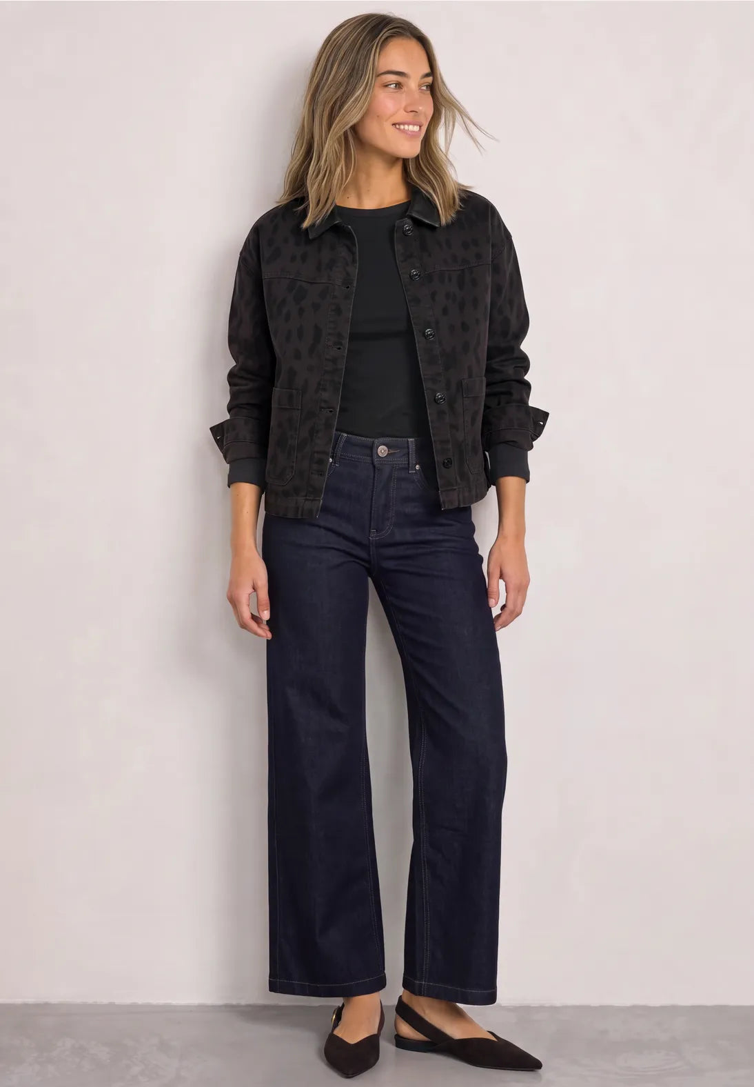 Leo print denim jacket in brown & black mix