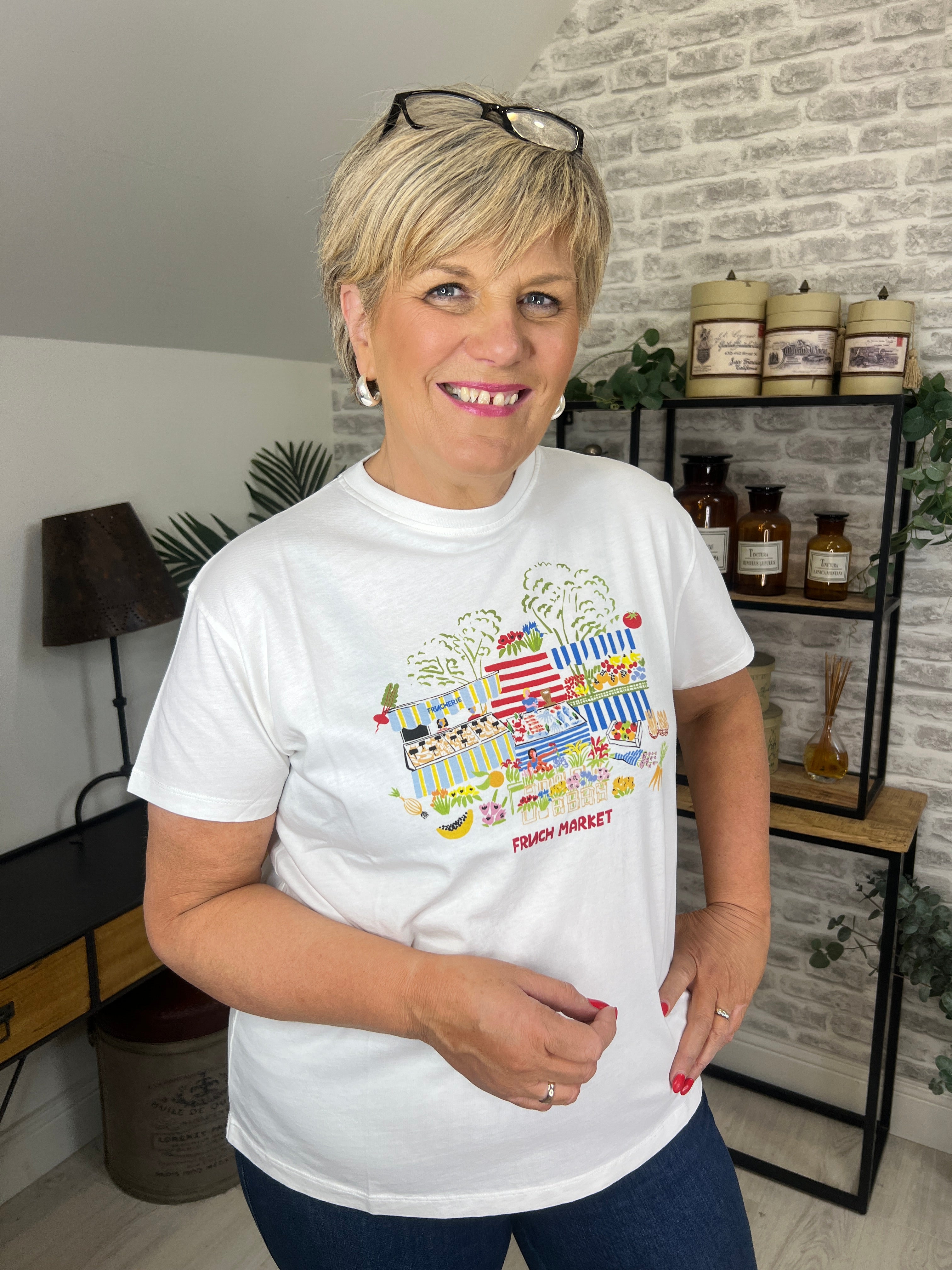 FRNCH Ivan T-shirt In White Multi