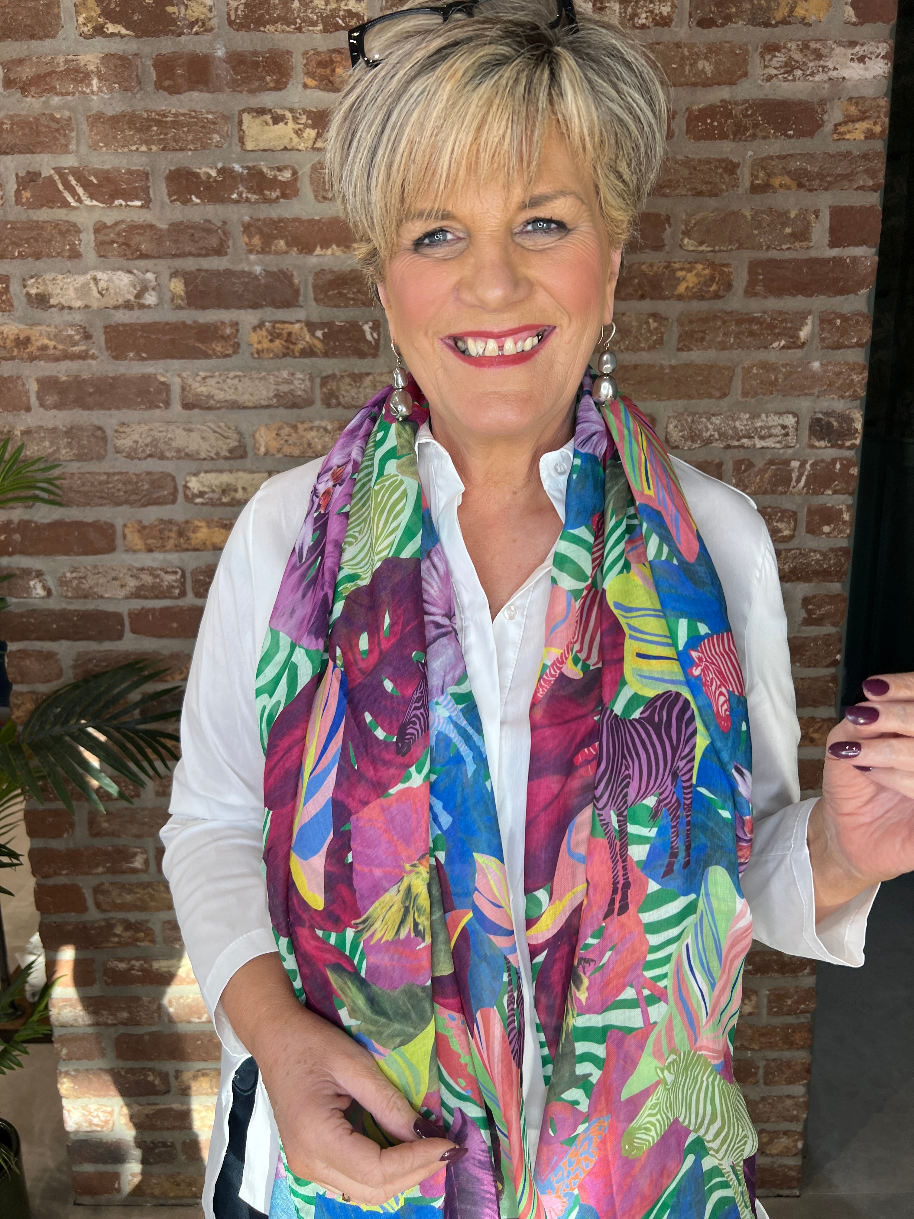 Pipa Patterned Animal Scarf In Purple Multi