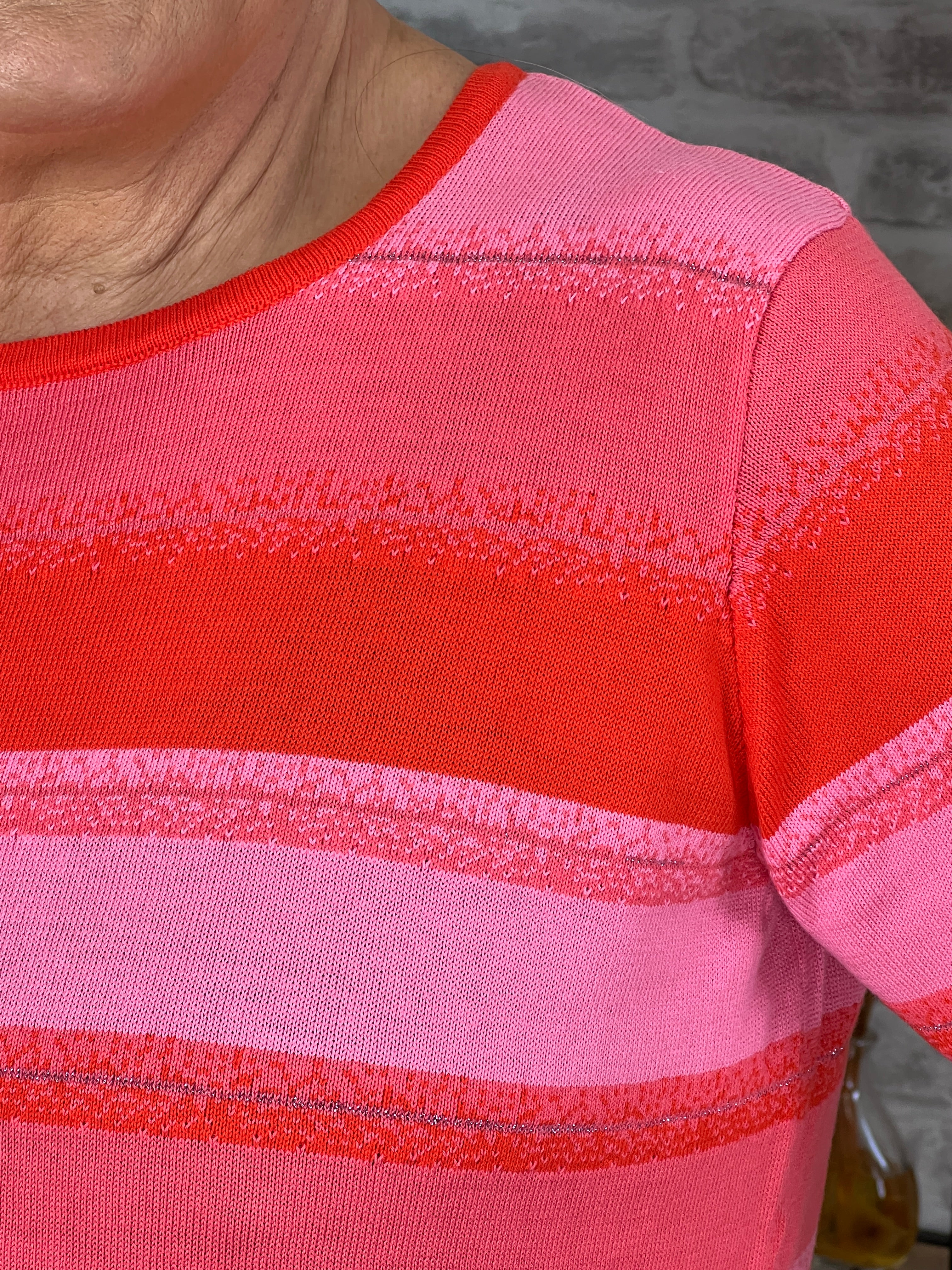 Milano Italy Striped Pullover In Red Multi