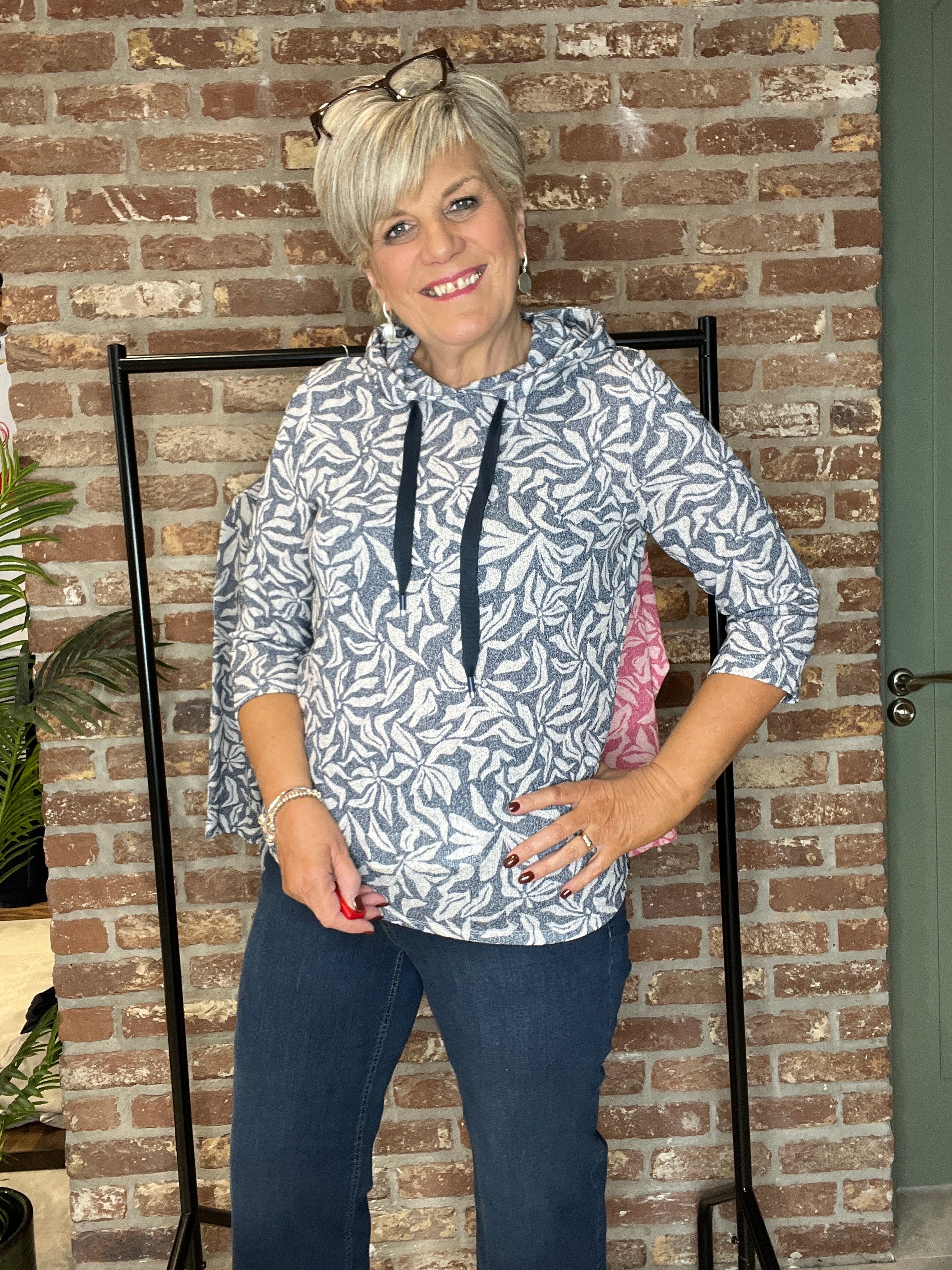 Cecil floral print hoodie In sporty denim