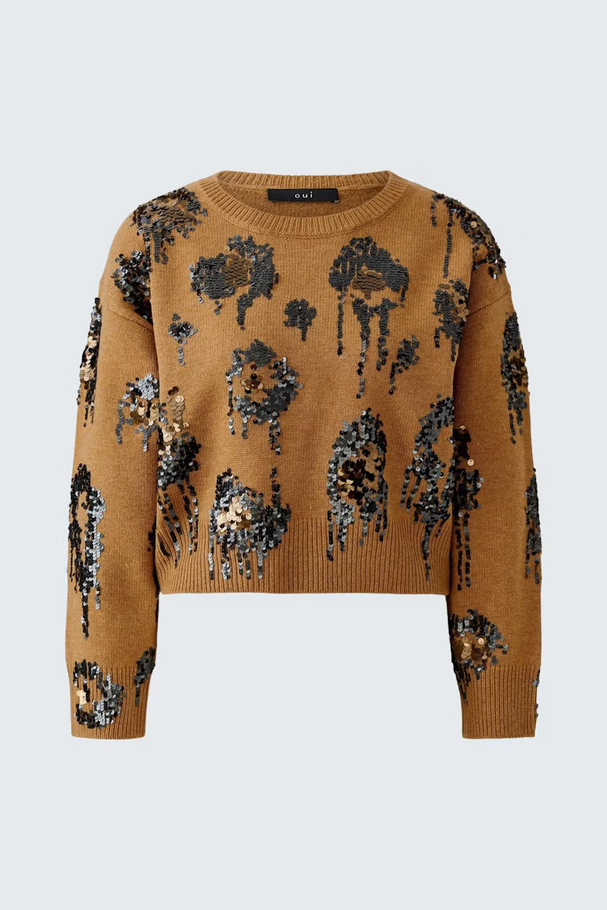 Sequence pullover in camel