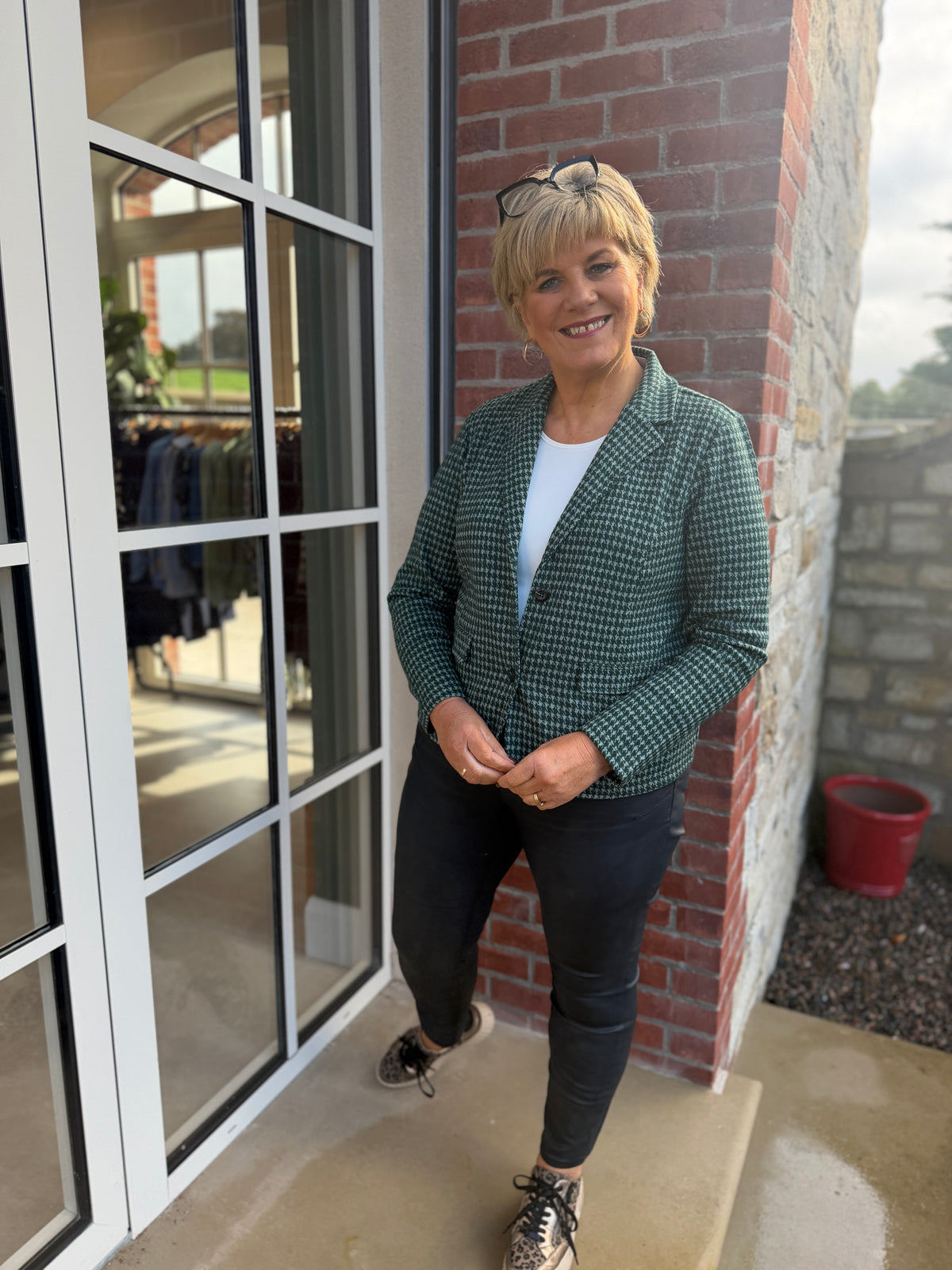 Checked blazer in stormy green