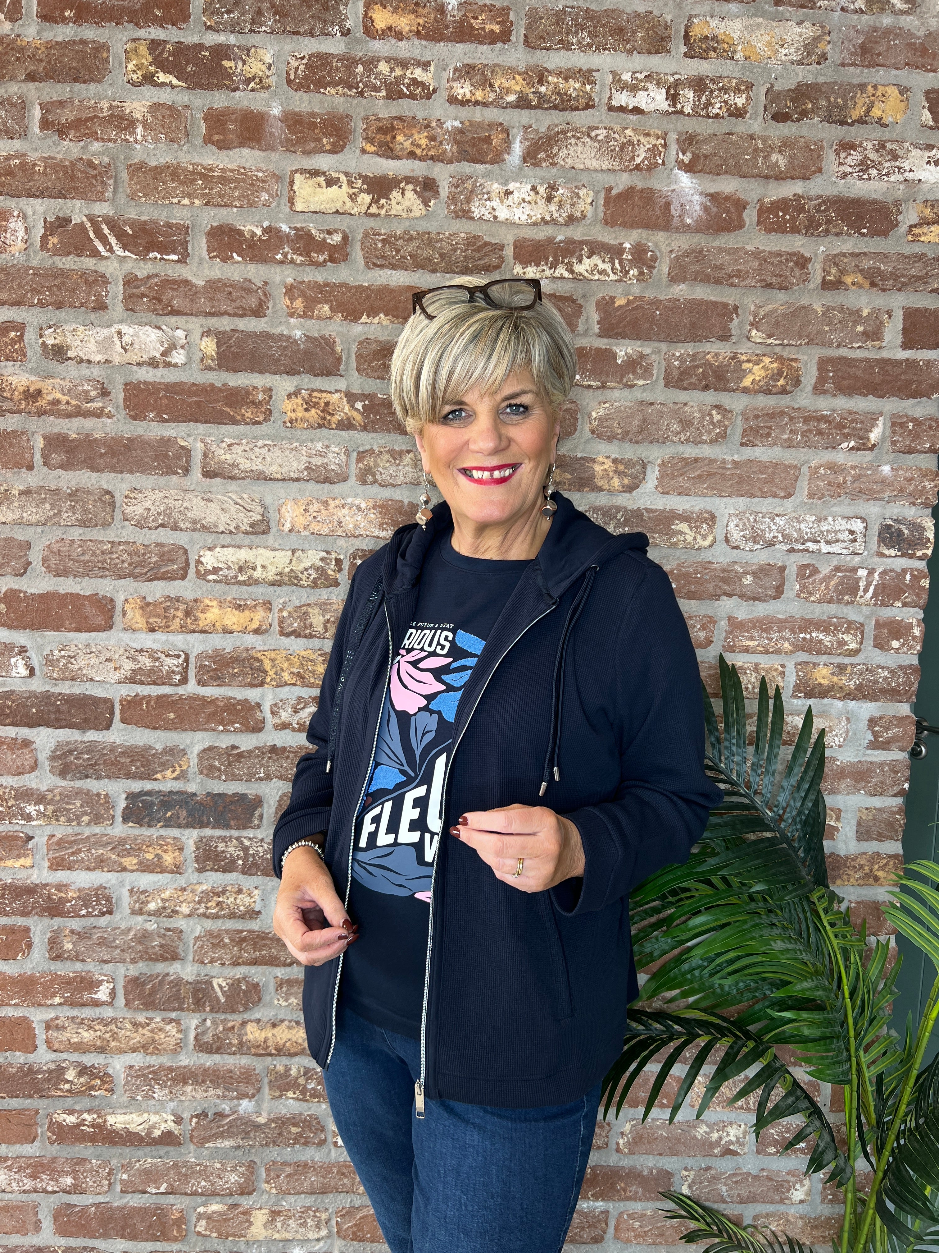 Cecil Ribbed Hooded Jacket In Navy