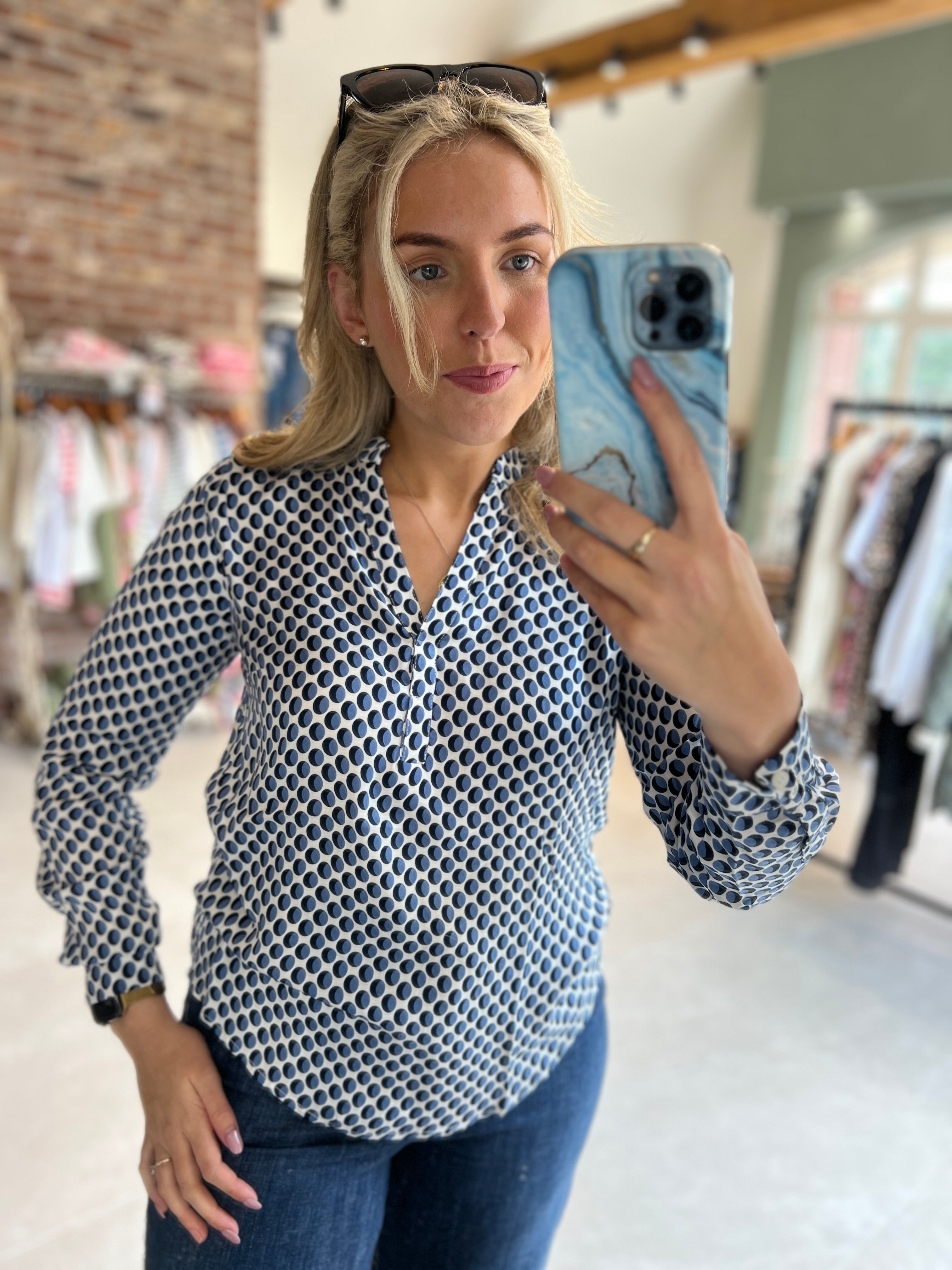 More & More Threetone Print Blouse In Blue
