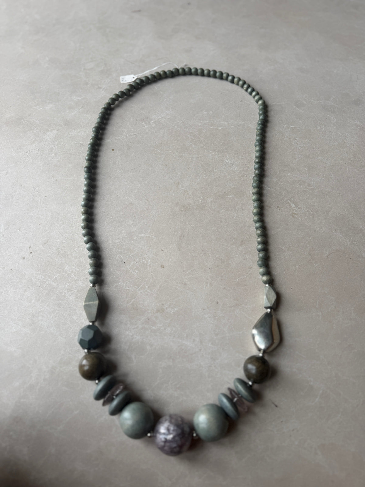 Different shaped ball necklace in duck egg mix