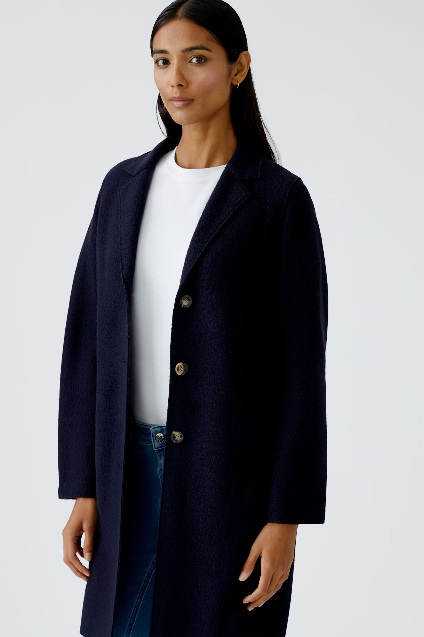 Oui Mayson Boiled Wool Coat In Dark Blue