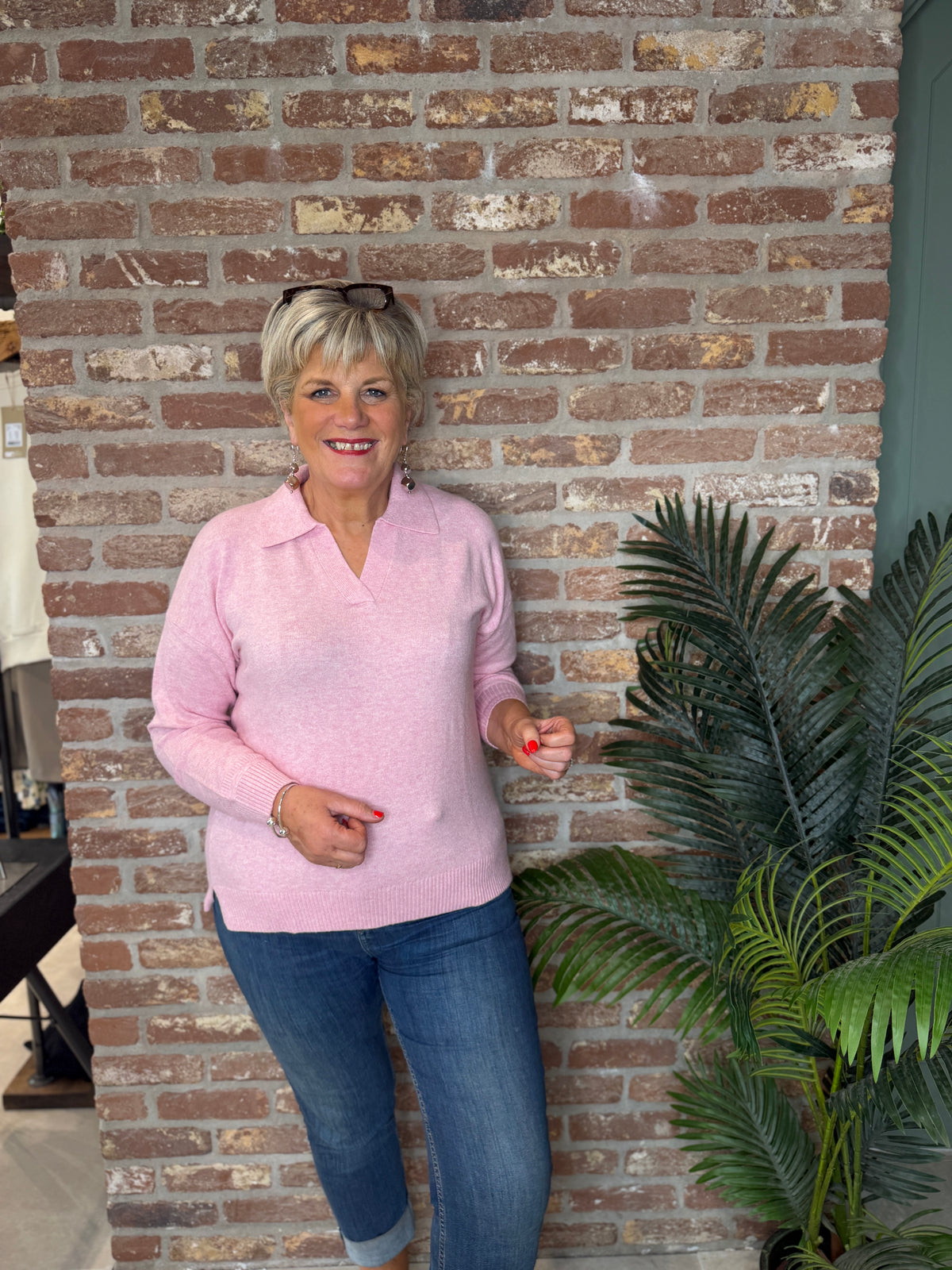Cosy polo sweatshirt in mellow rose
