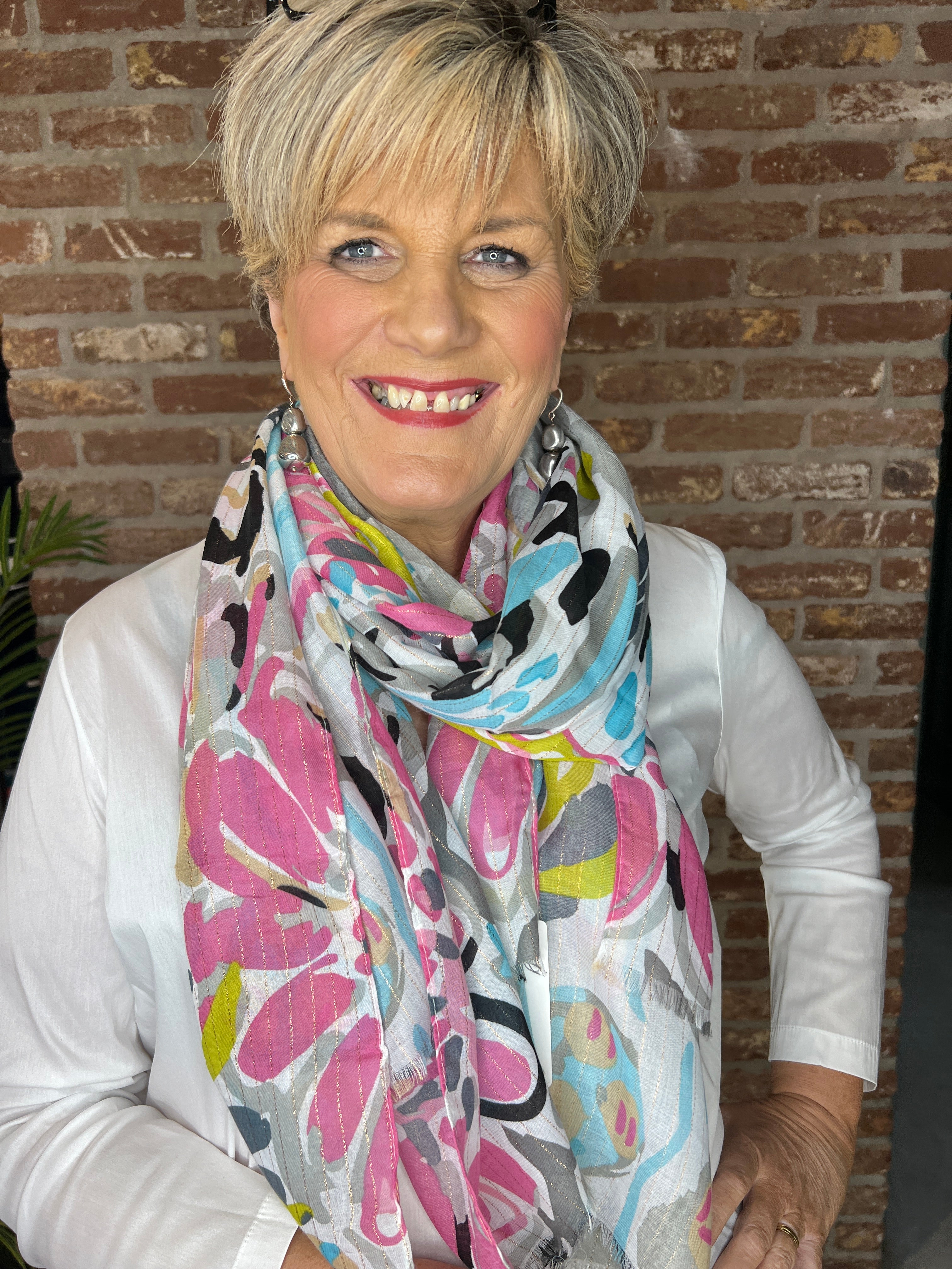 Pipa Patterned Scarf In Grey Multi