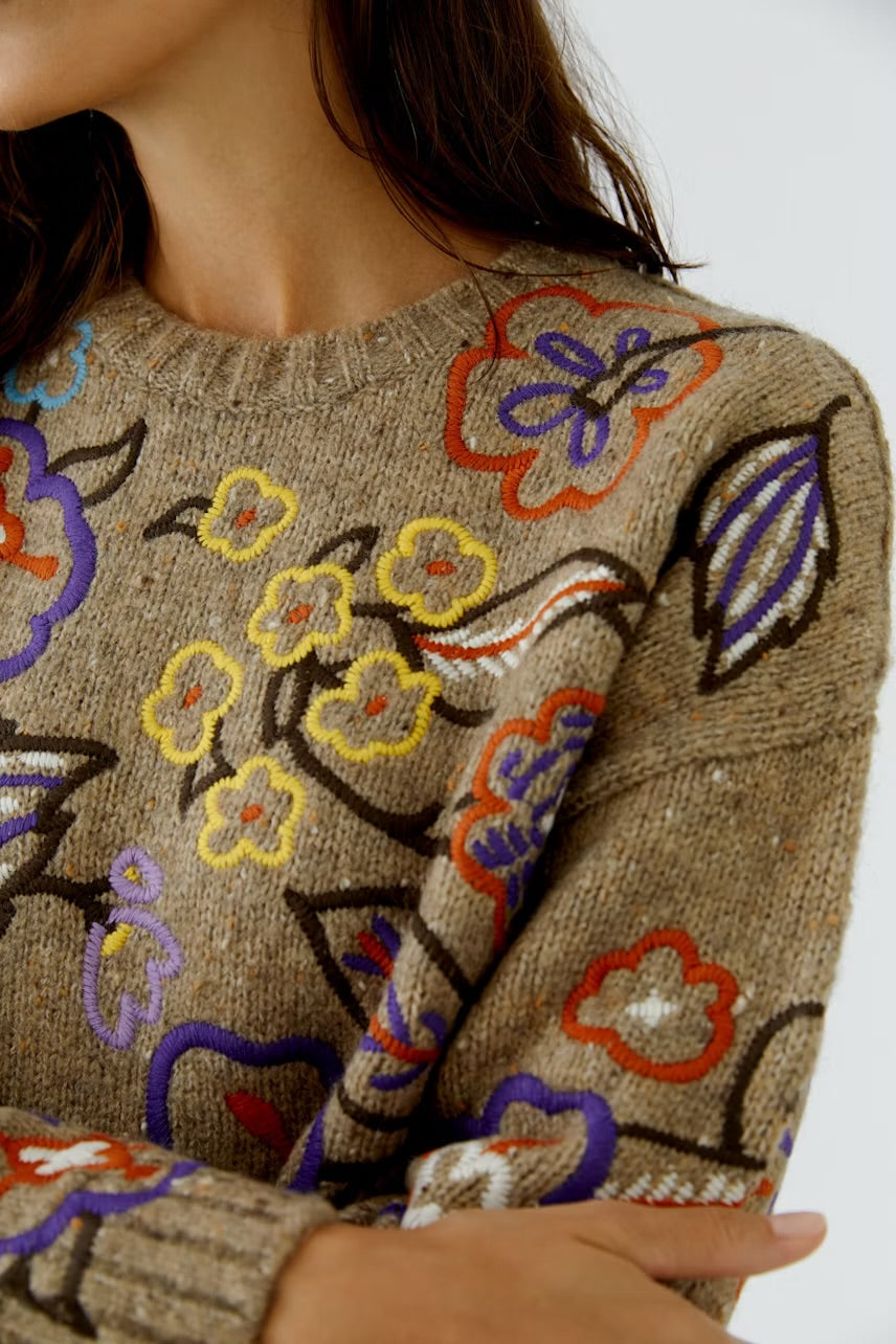 Pullover in camel & violet multi