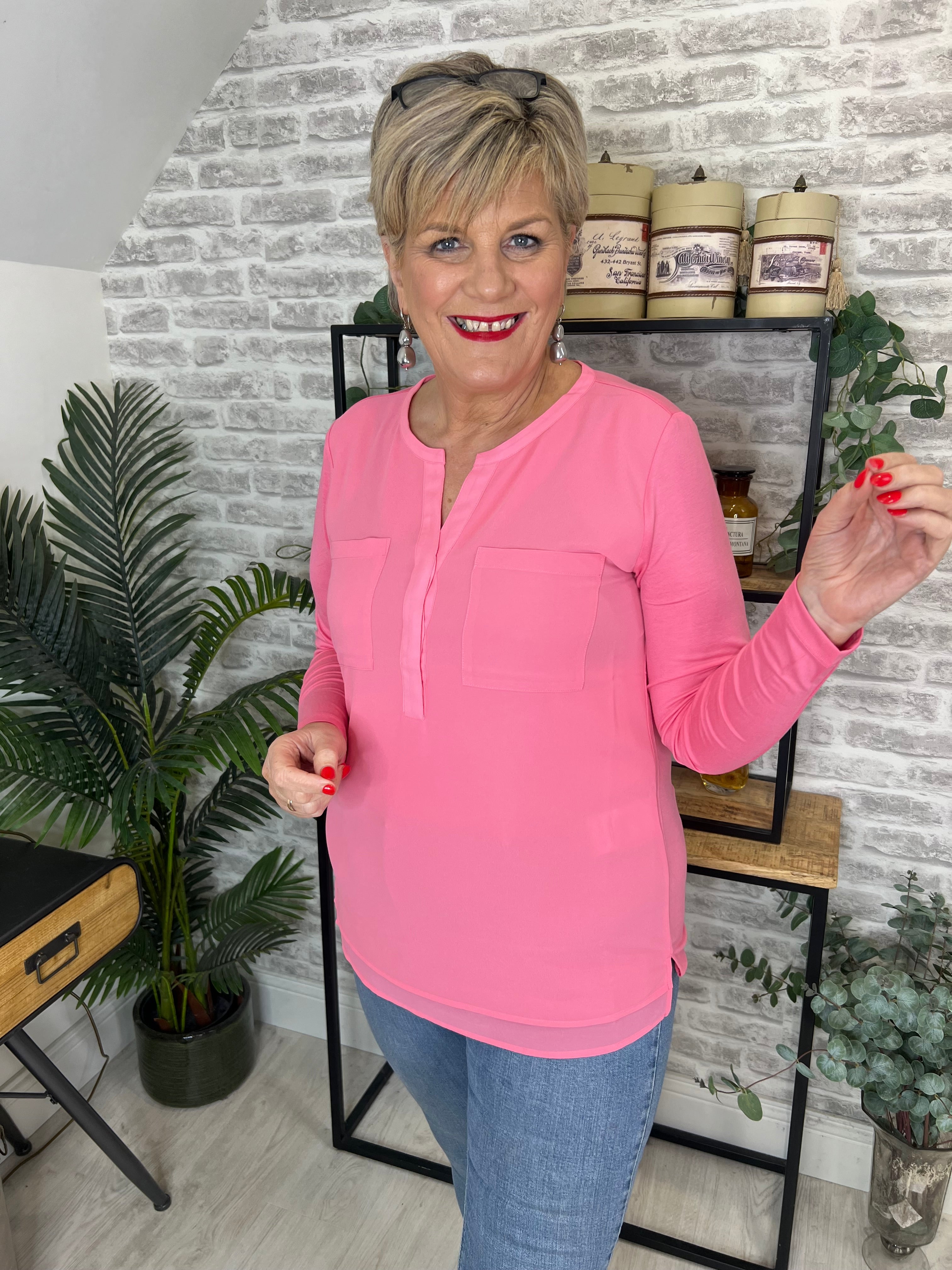 Milano Italy Top With Pockets In Candy