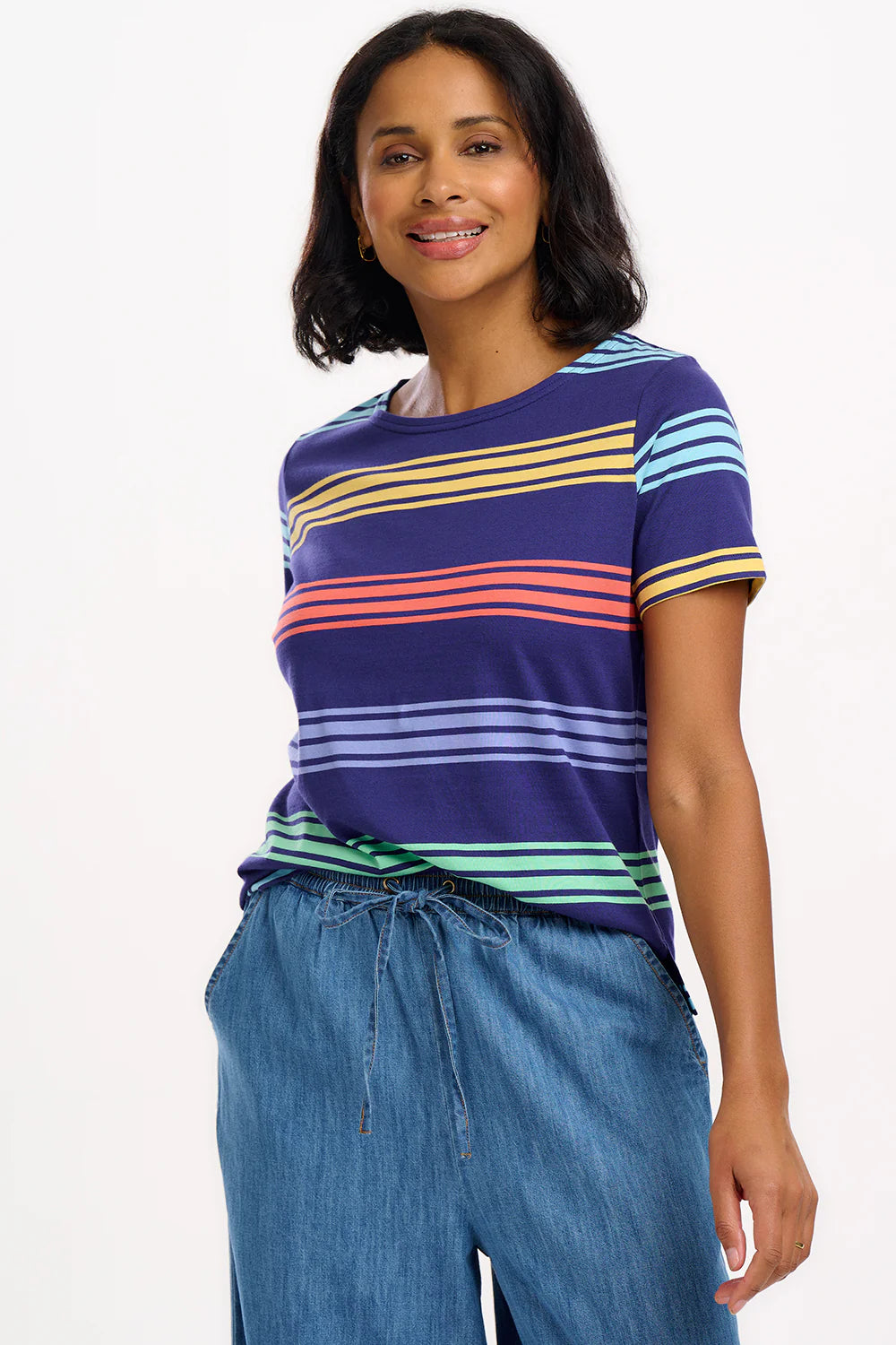 Sugarhill Brighton Cara Striped Top In Navy Multi