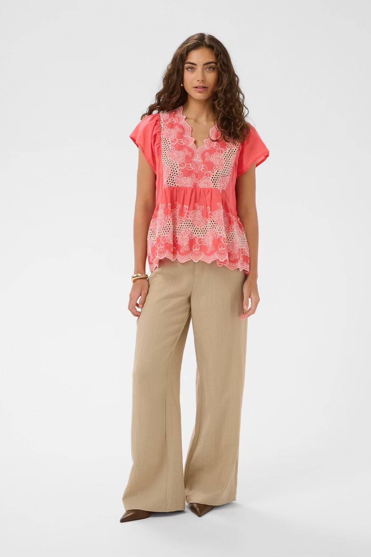 Culture Blouse with Lace In Sugar Coral