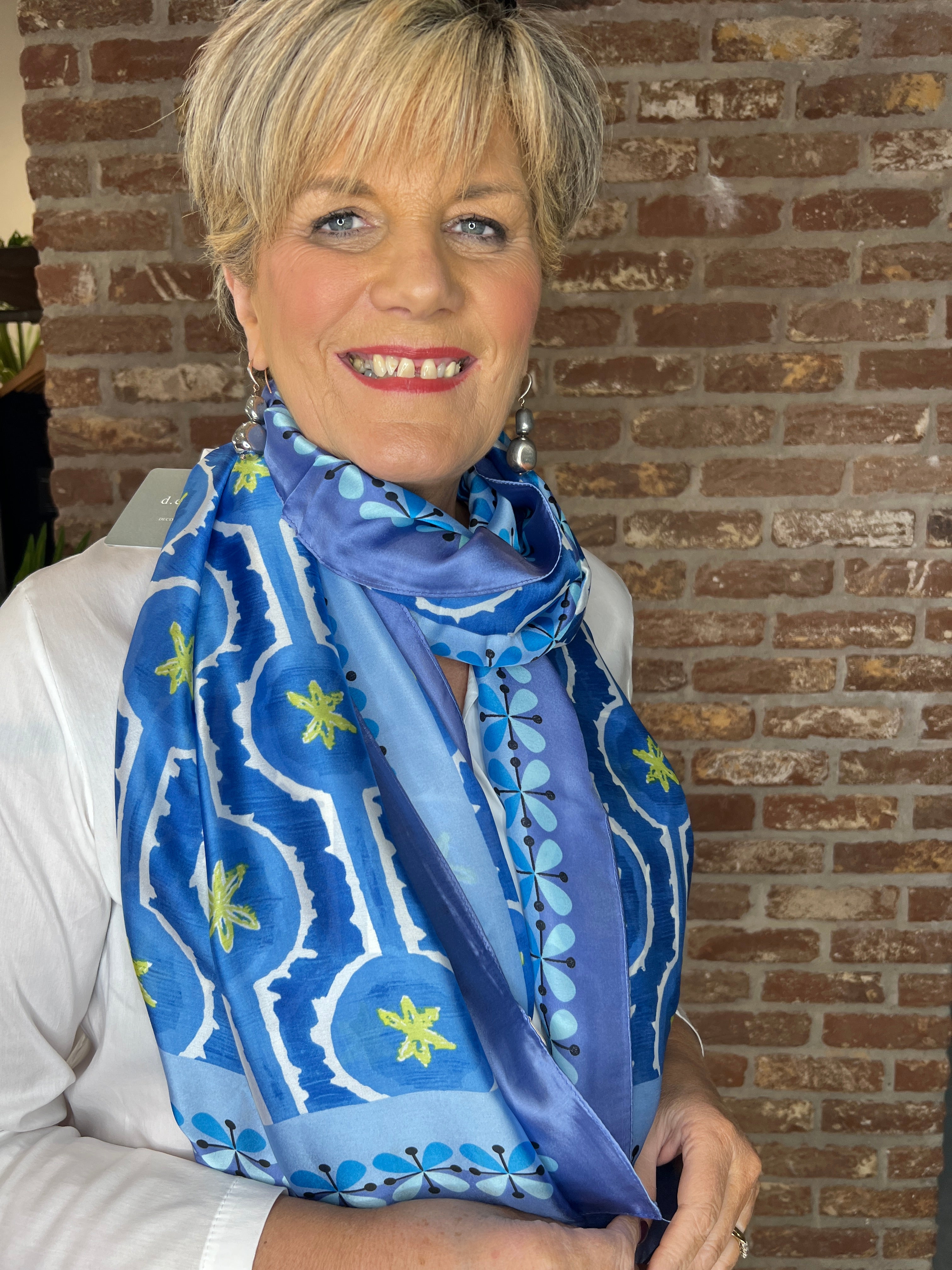 Pipa Patterned Silk Scarf In Blue Multi