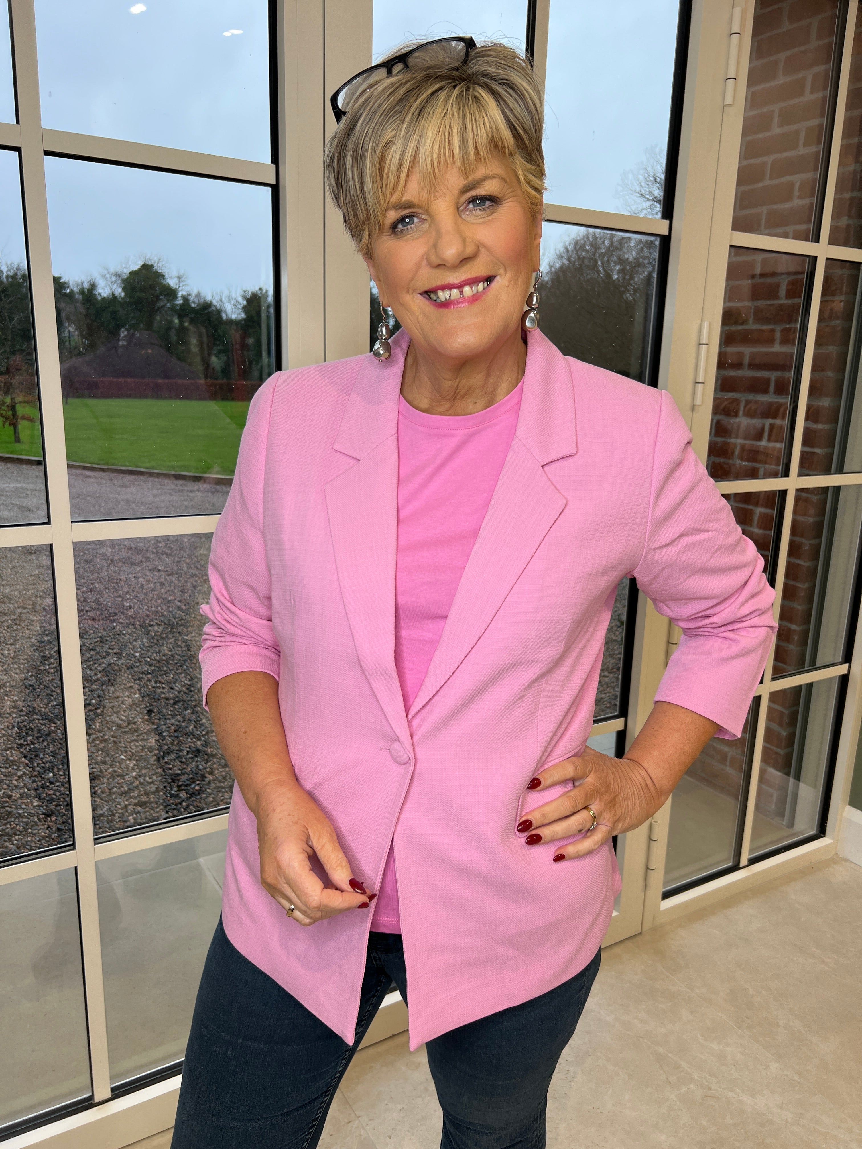 Culture Woven Blazer In Begonia Pink