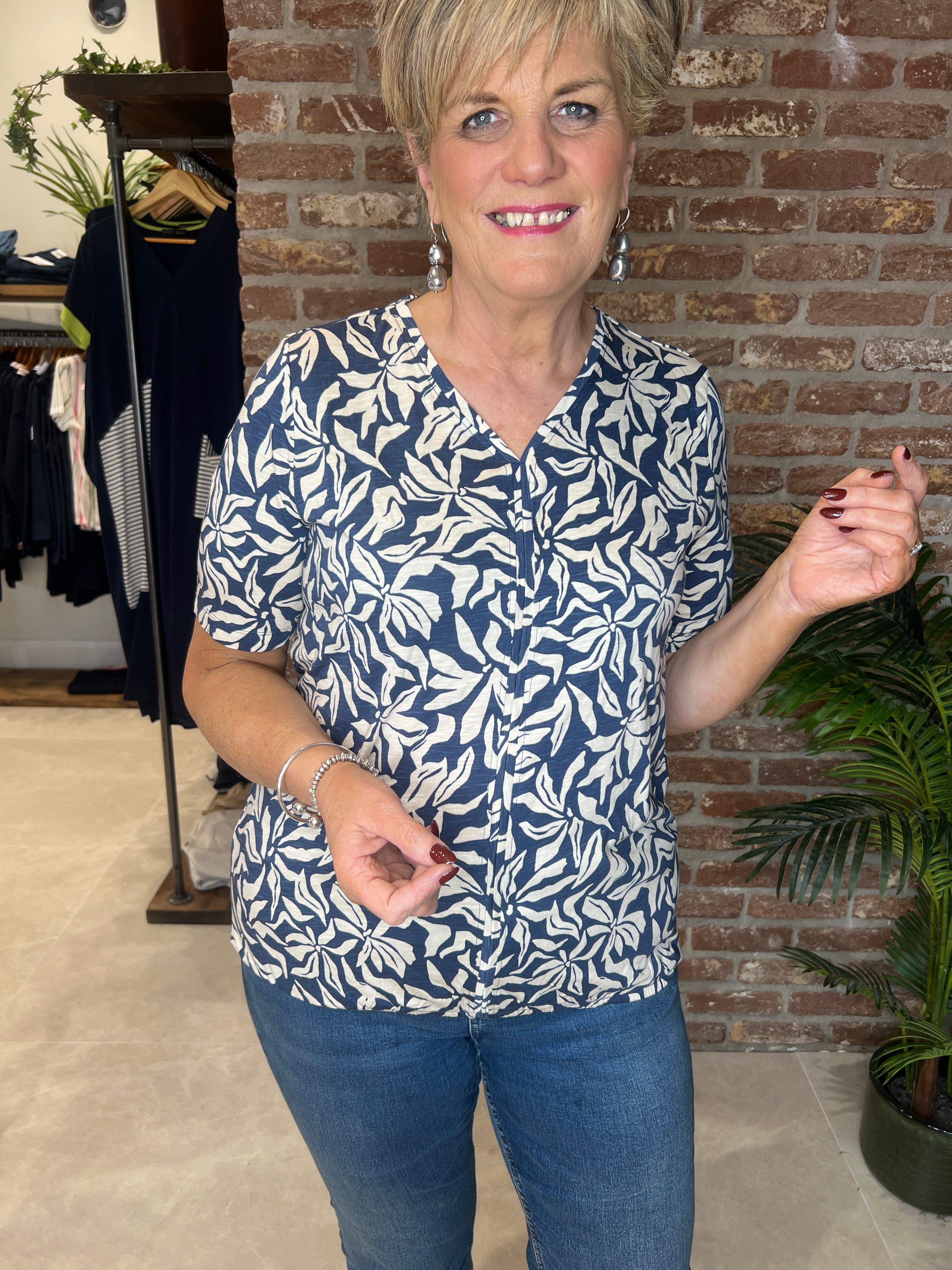 Cecil Multi v-neck Top In sporty denim