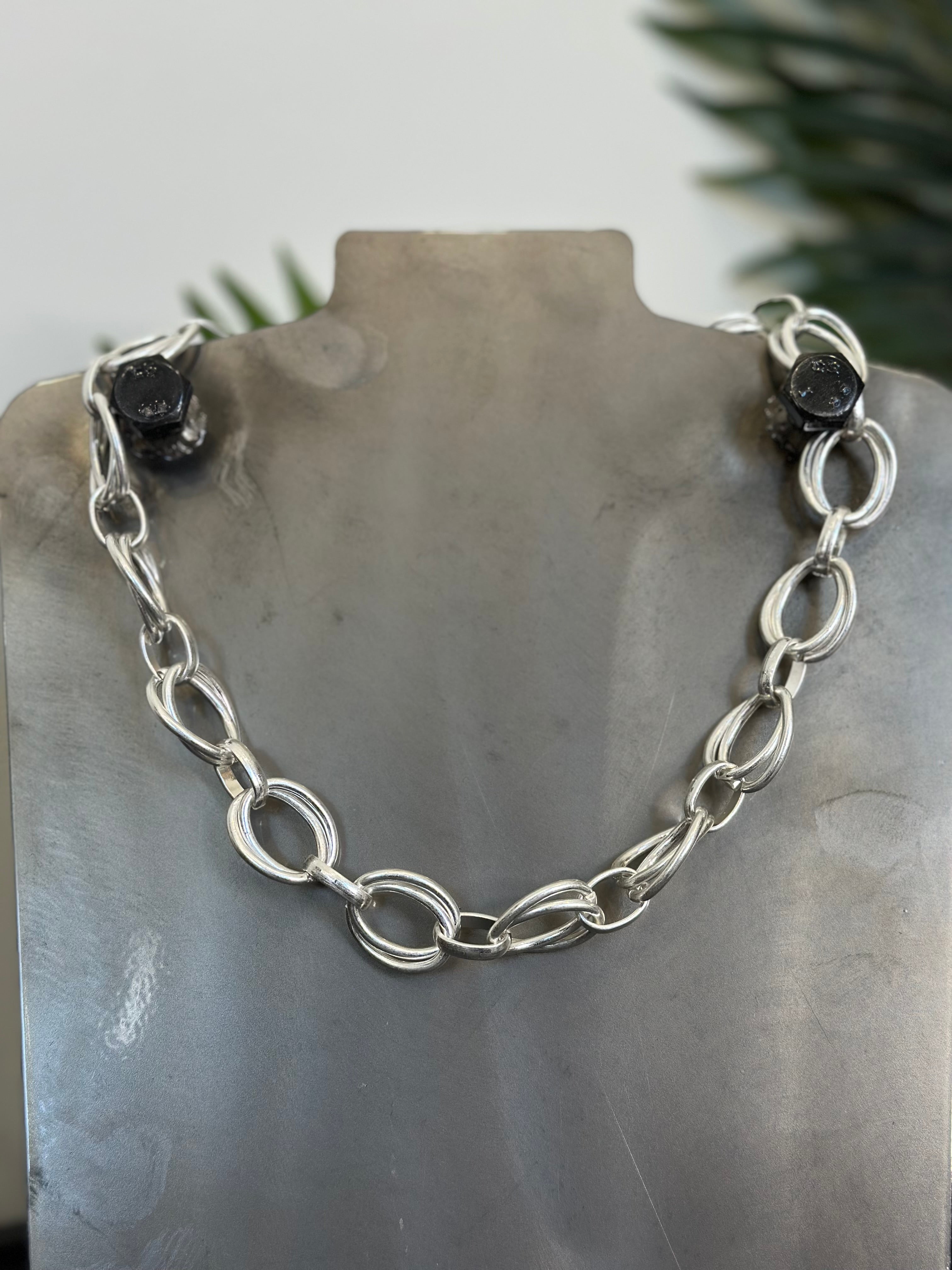 Eliza Gracious Double Linked chain necklace In silver