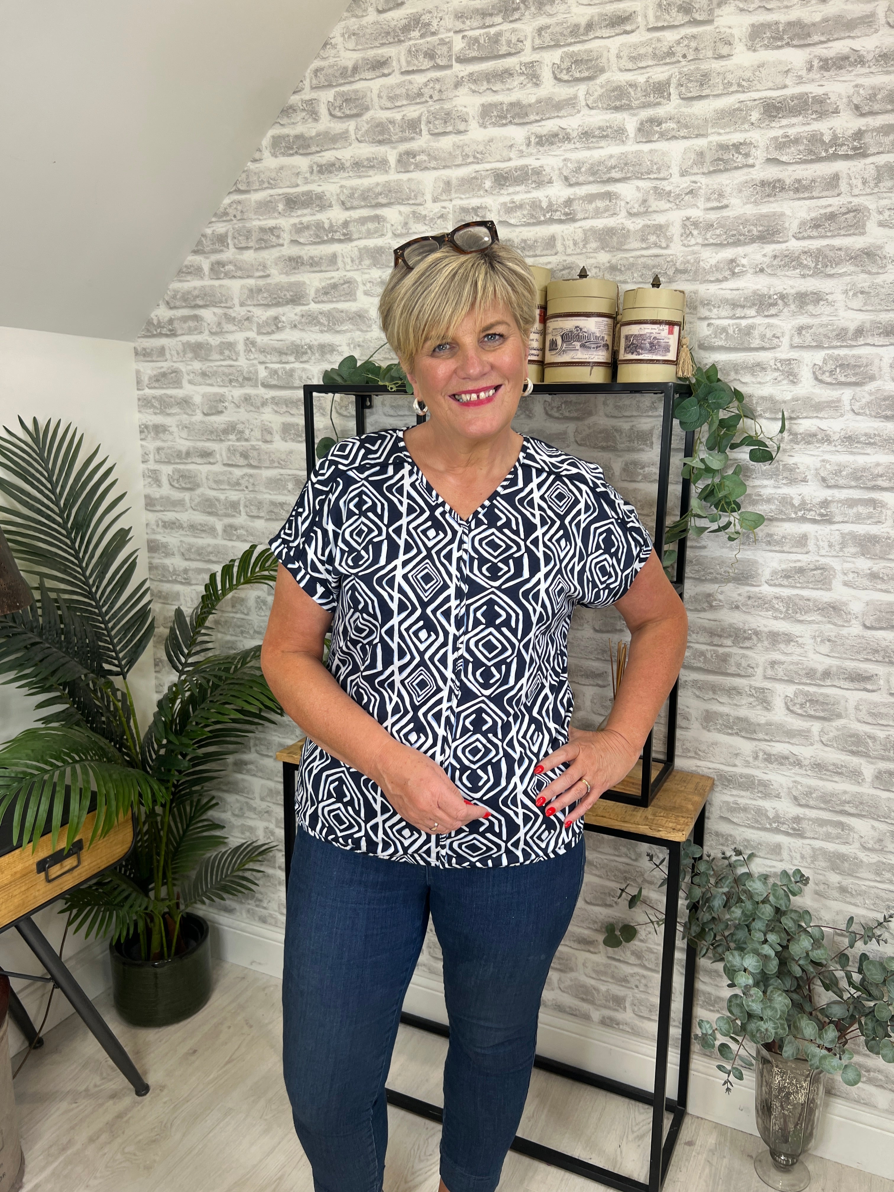 Cecil Giraffe Print Top In Universal Blue