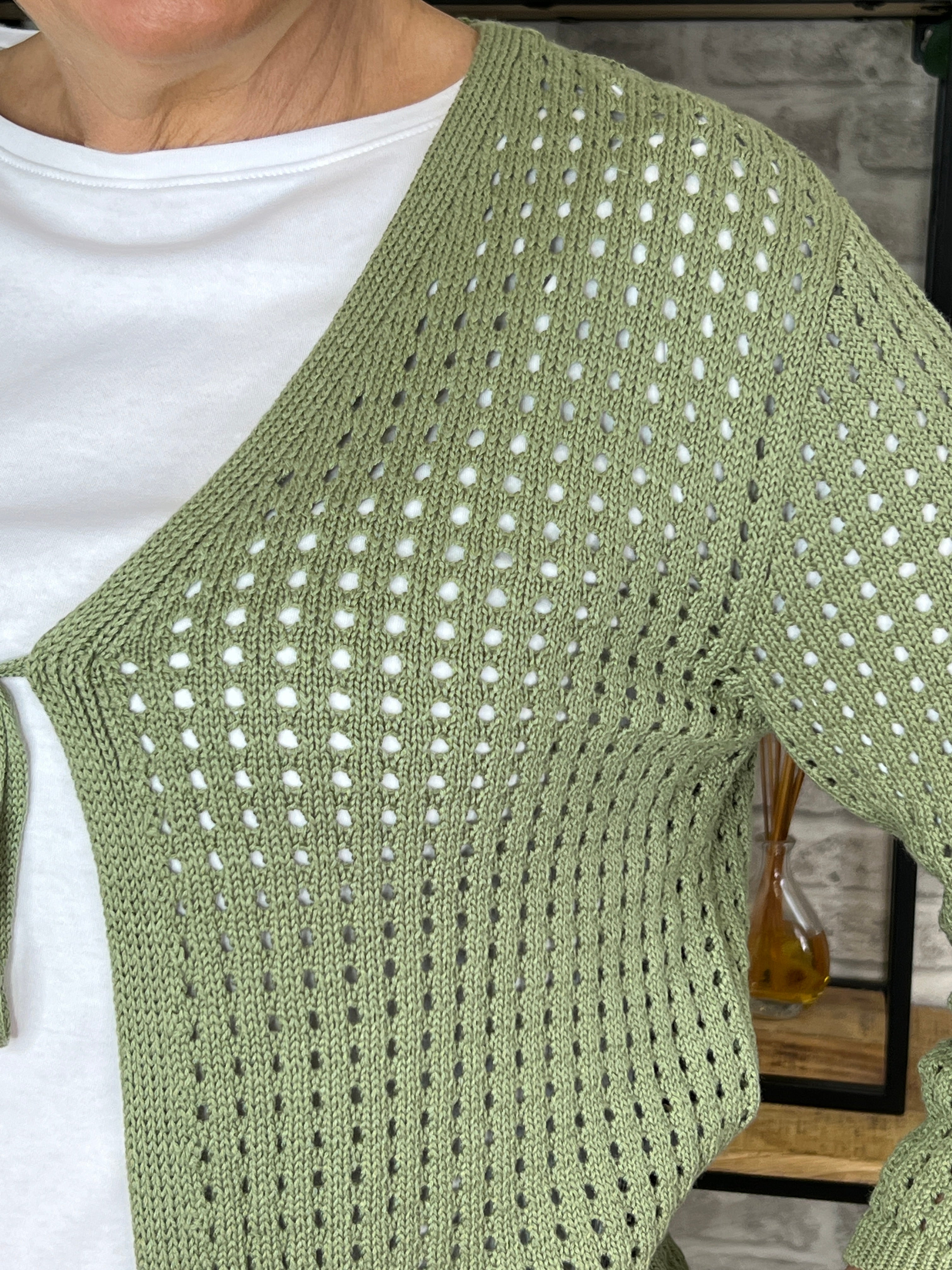 More & More Ajour Cardigan In Olive Green