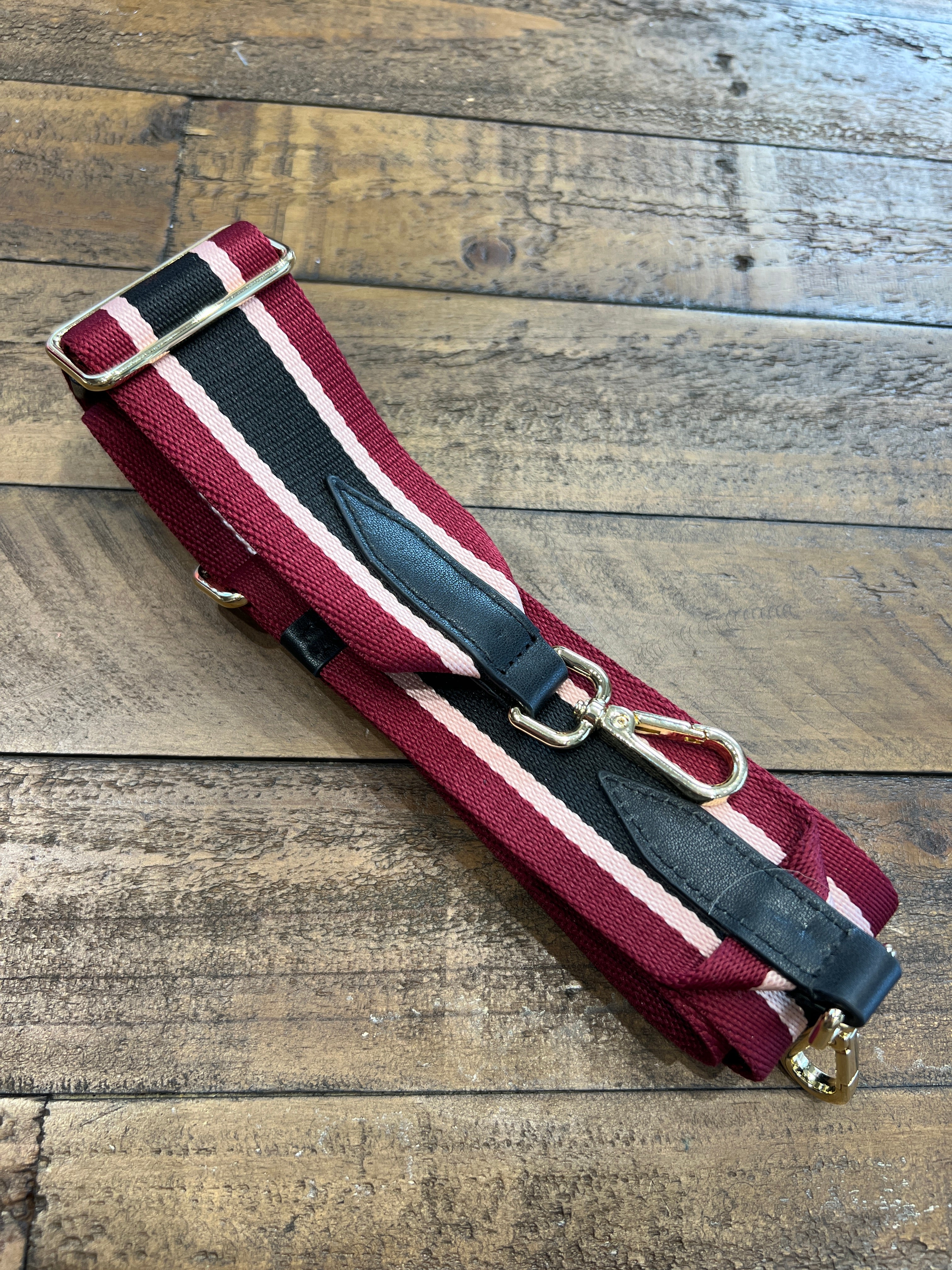 Kerry Crossbody Strap In burgundy, pink & black