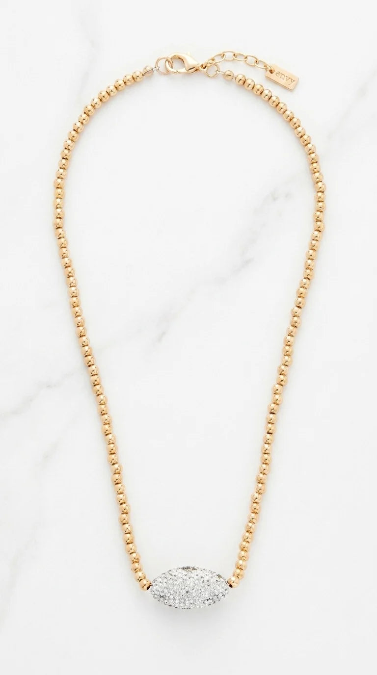 Short gold circle link necklace with crystal detail