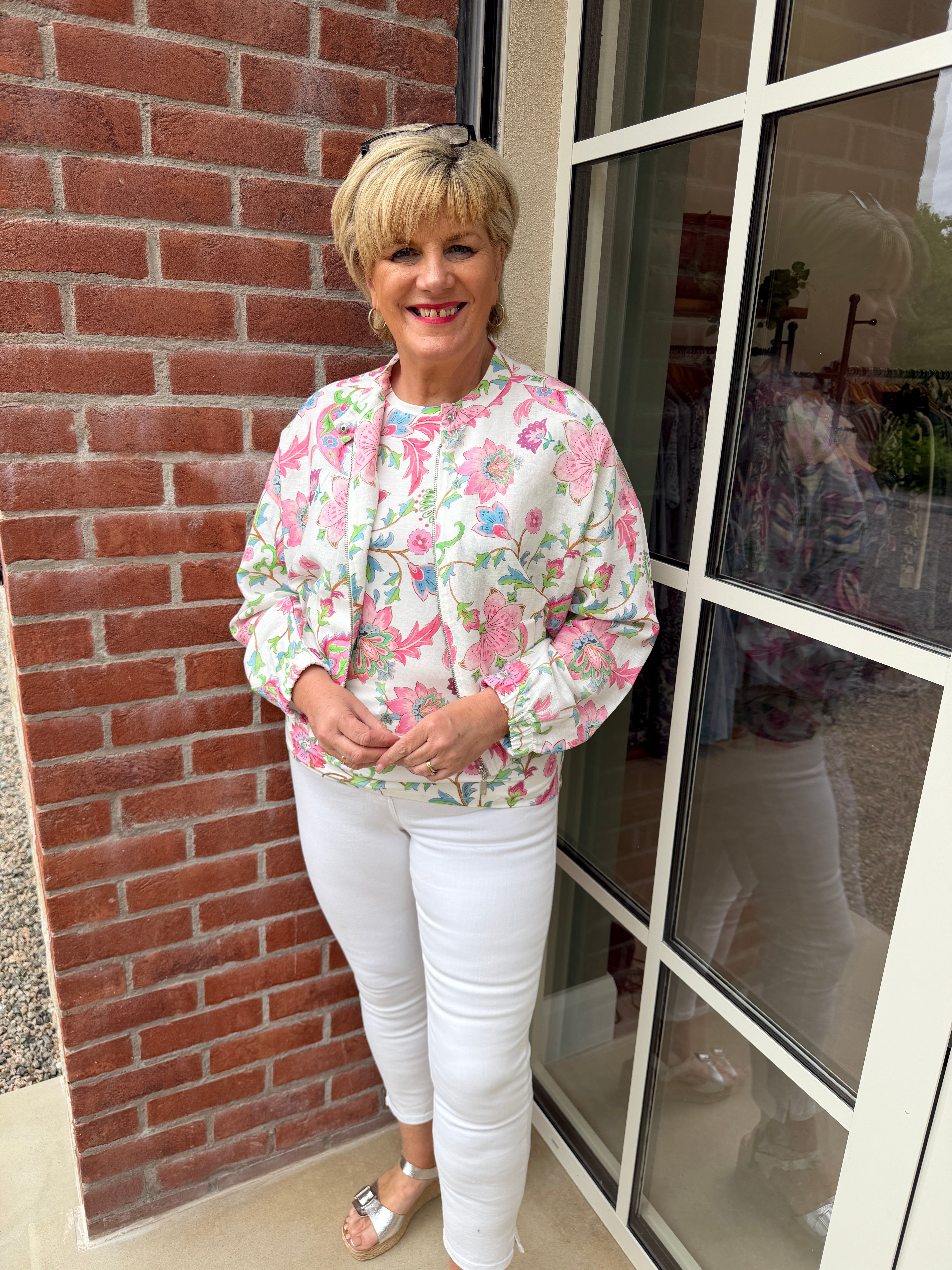Monari Floral Jacket In Champagne Beige