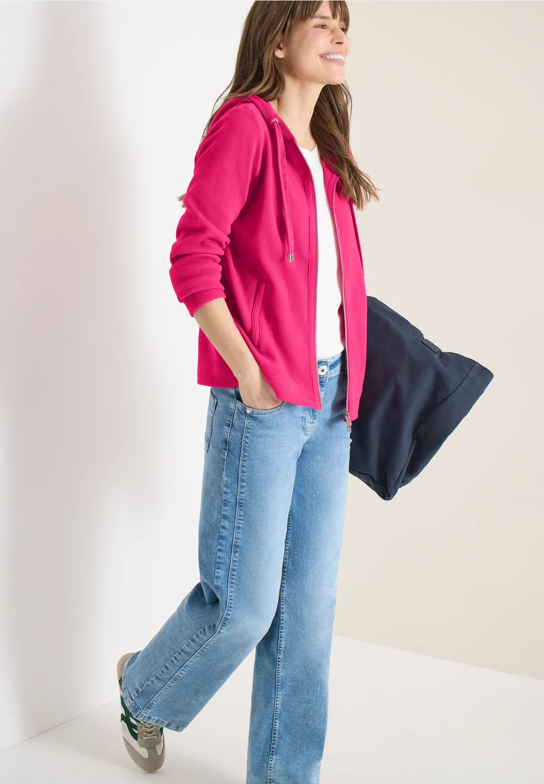Cecil Ribbed Hooded Jacket In beetroot pink