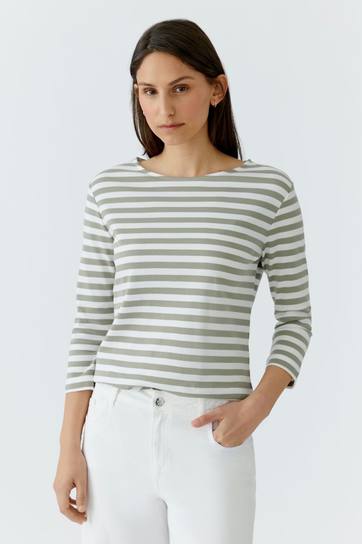 Oui soleila striped top In white & khaki