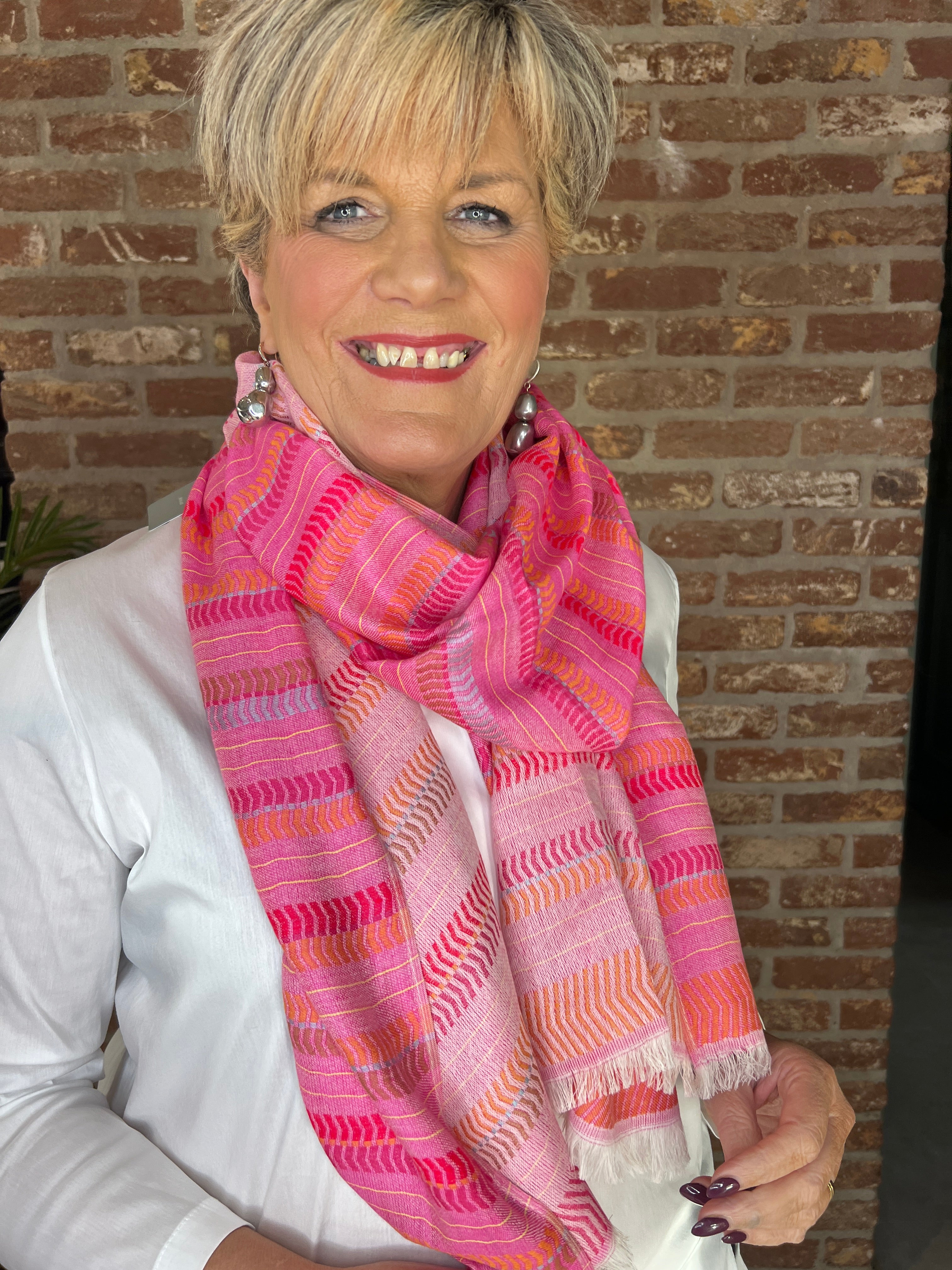 Pipa Stripe Patterned Scarf In Pink Multi