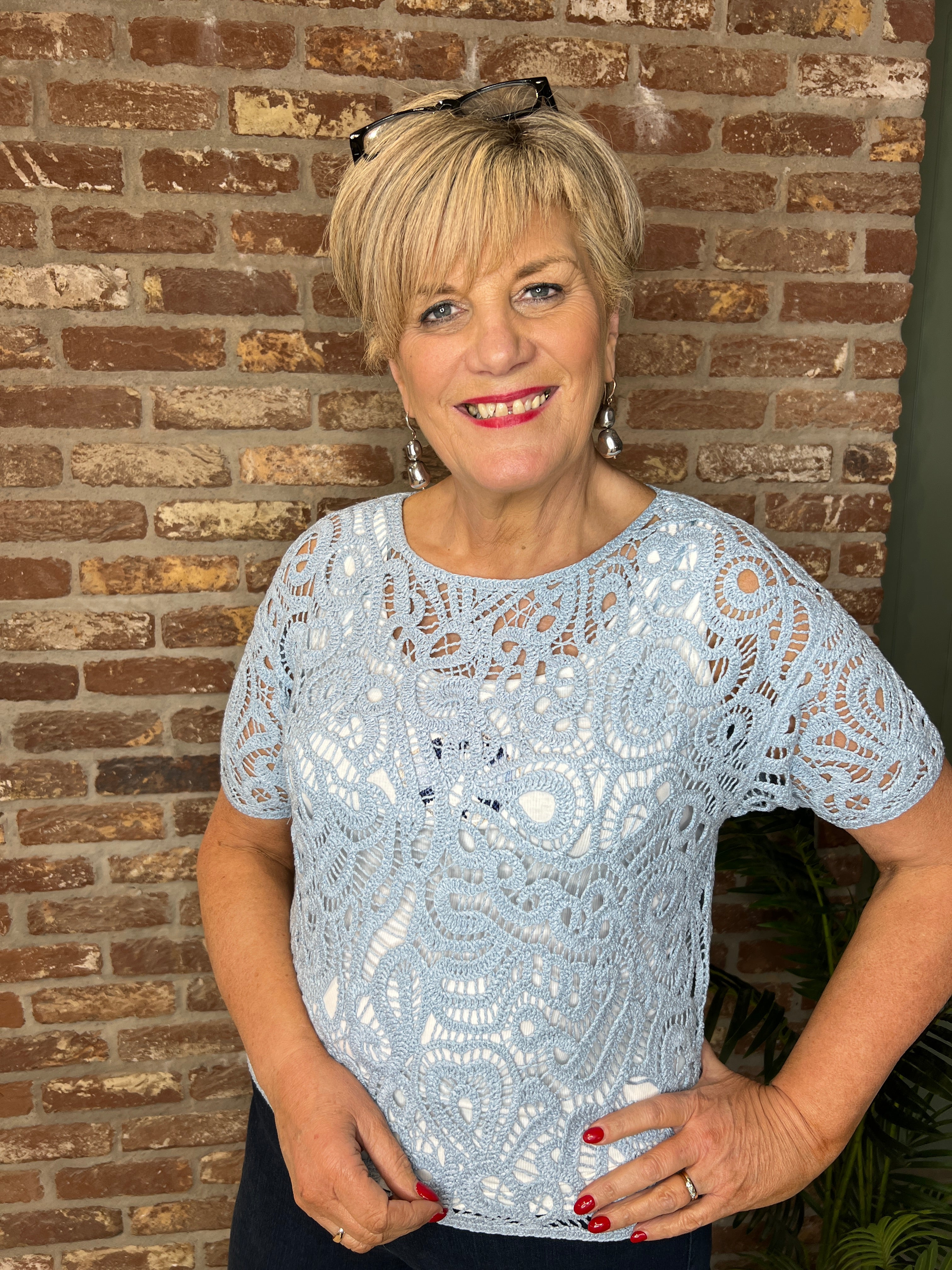 Monari open work pullover In Sea Side