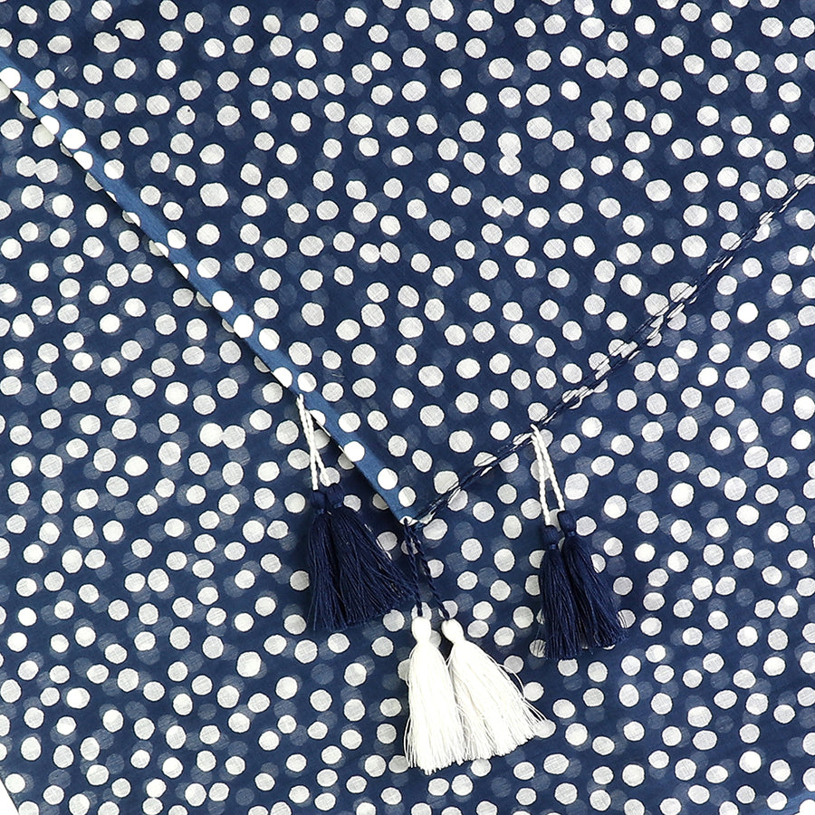 Pom Dotty Scarf With Tassels In navy