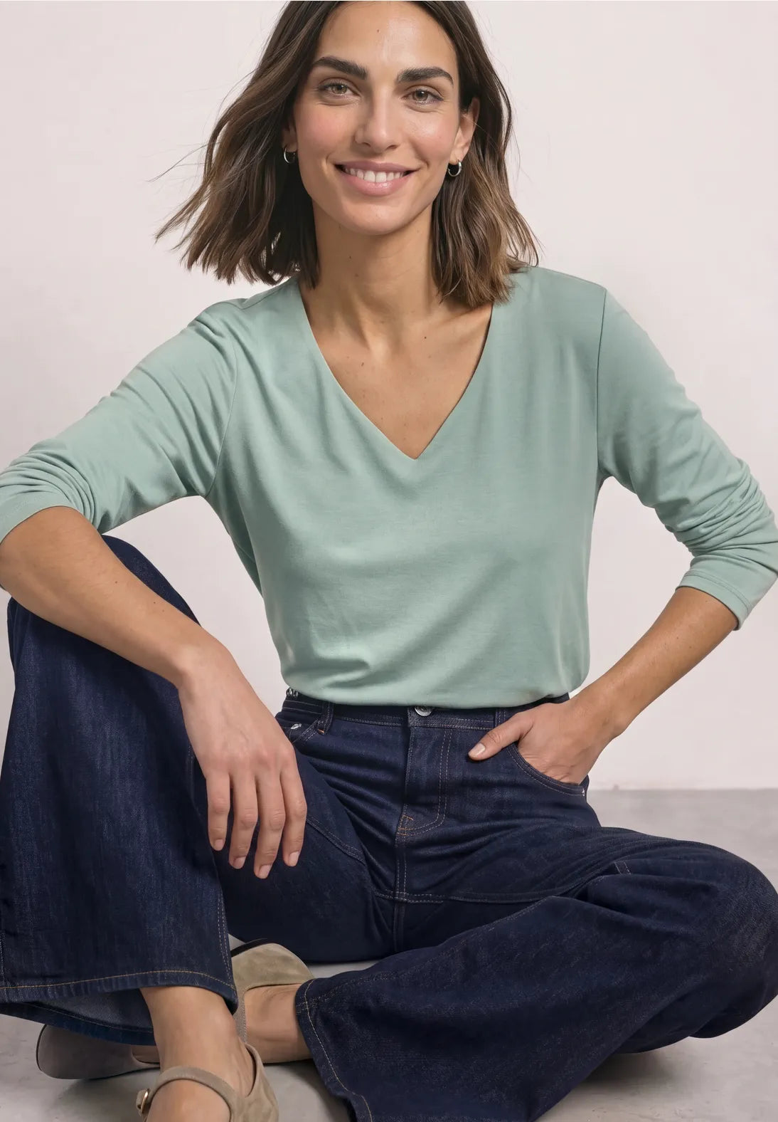 Heart long sleeve top in eucalyptus green