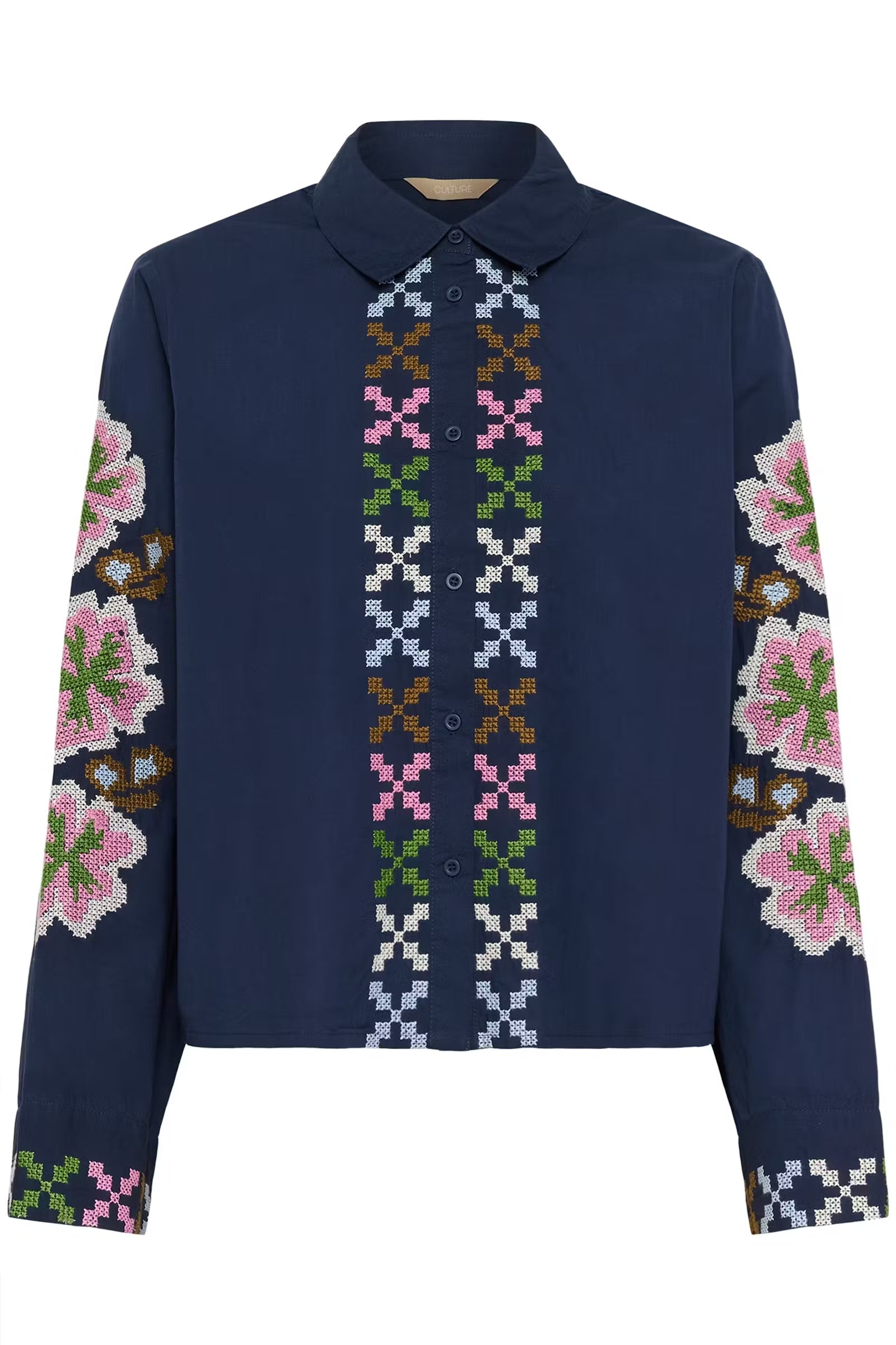 Culture Embroidery Shirt Dress Blues