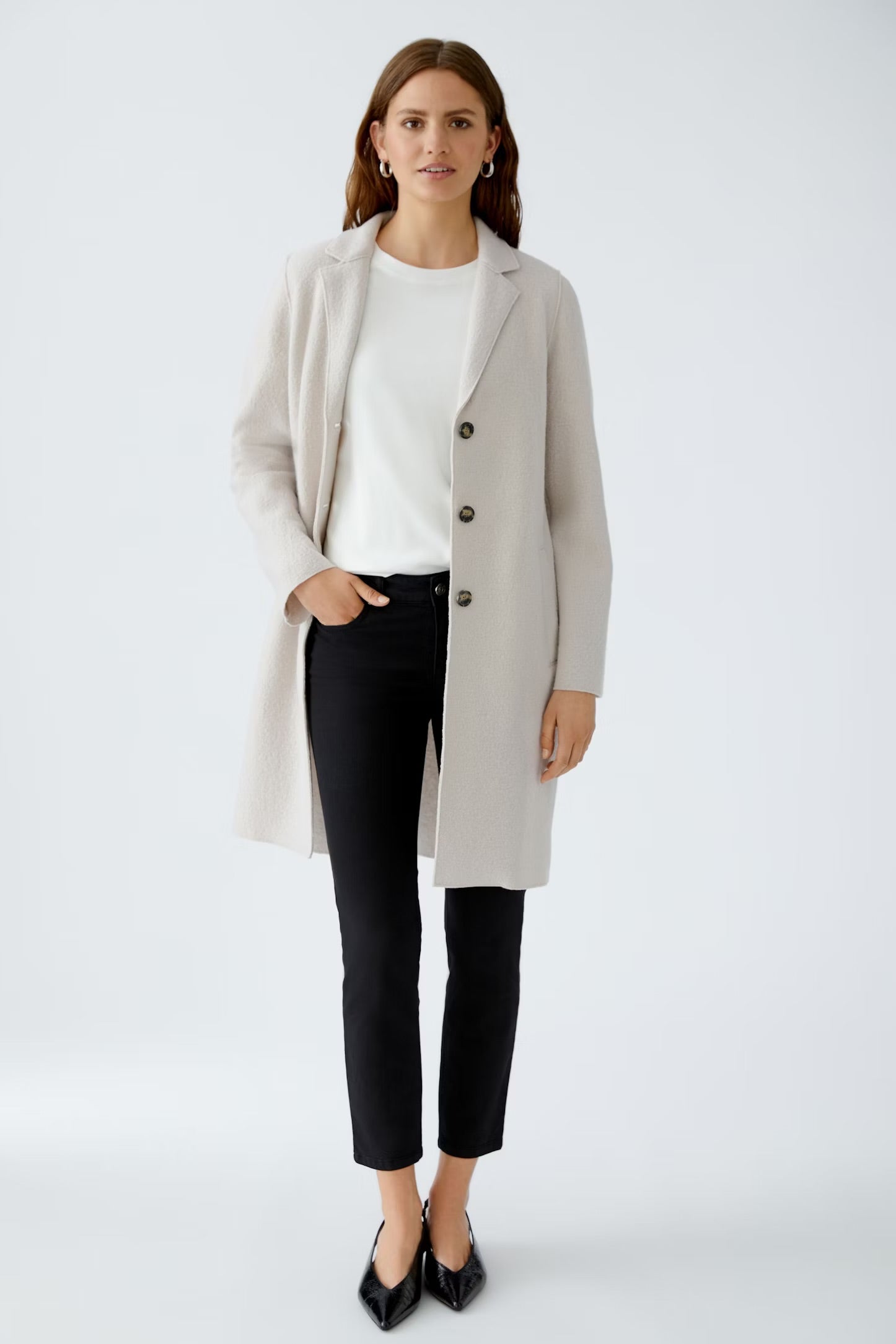 Oui Mayson Boiled Wool Coat In Stone Melange
