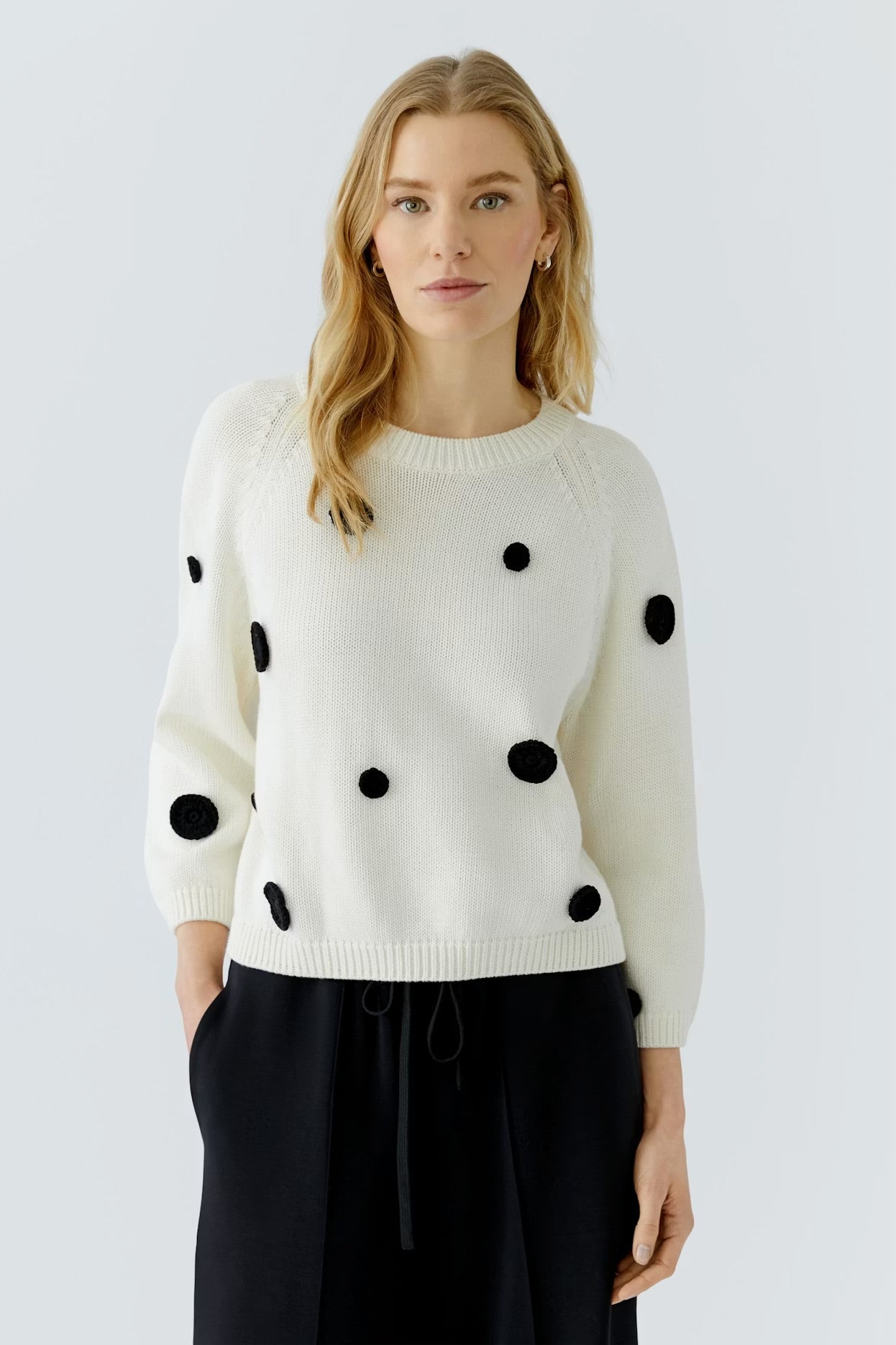 Oui crocheted appliquéd dots jumper in white & black