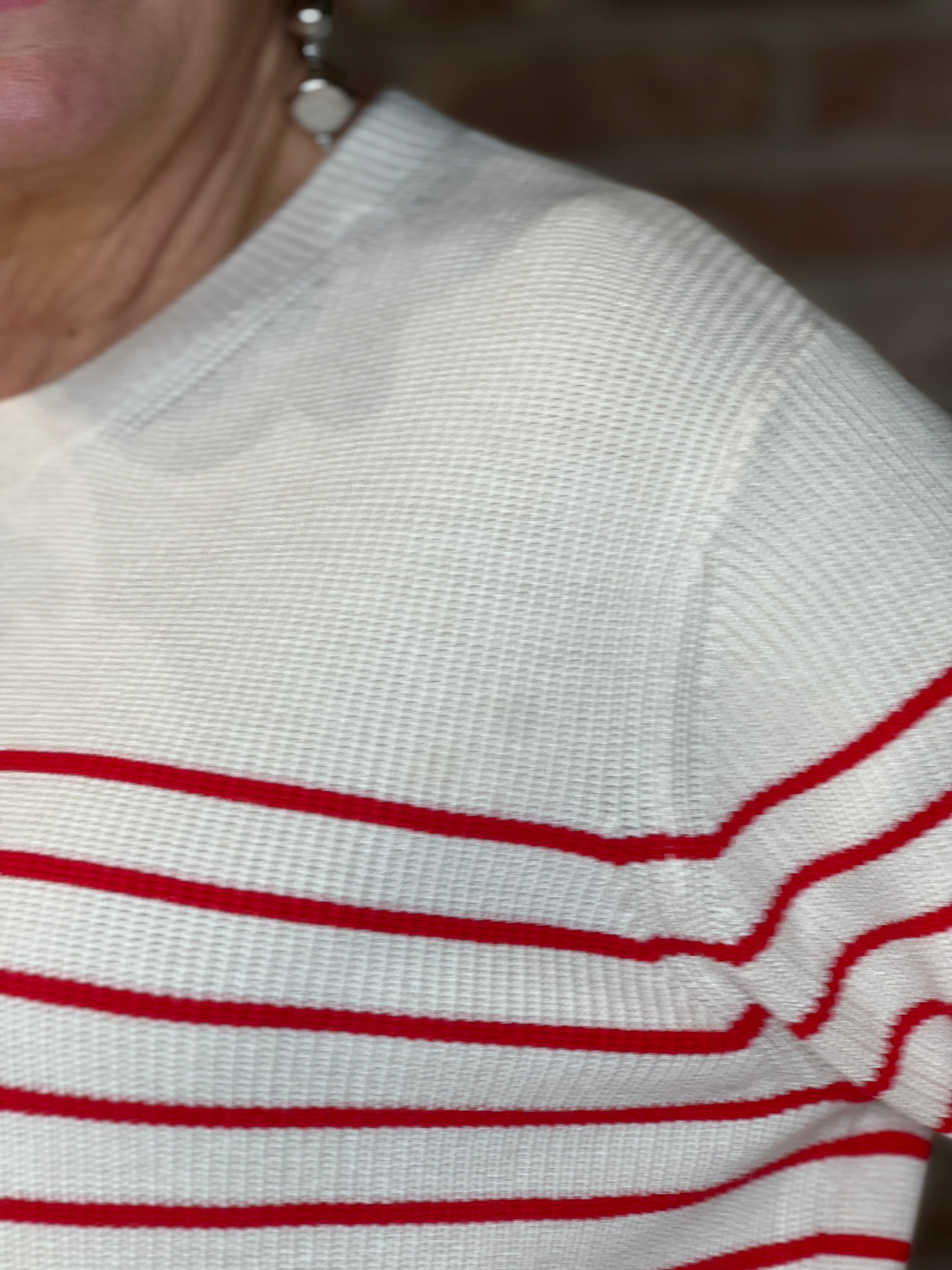 Oui Striped Pullover In White & Red