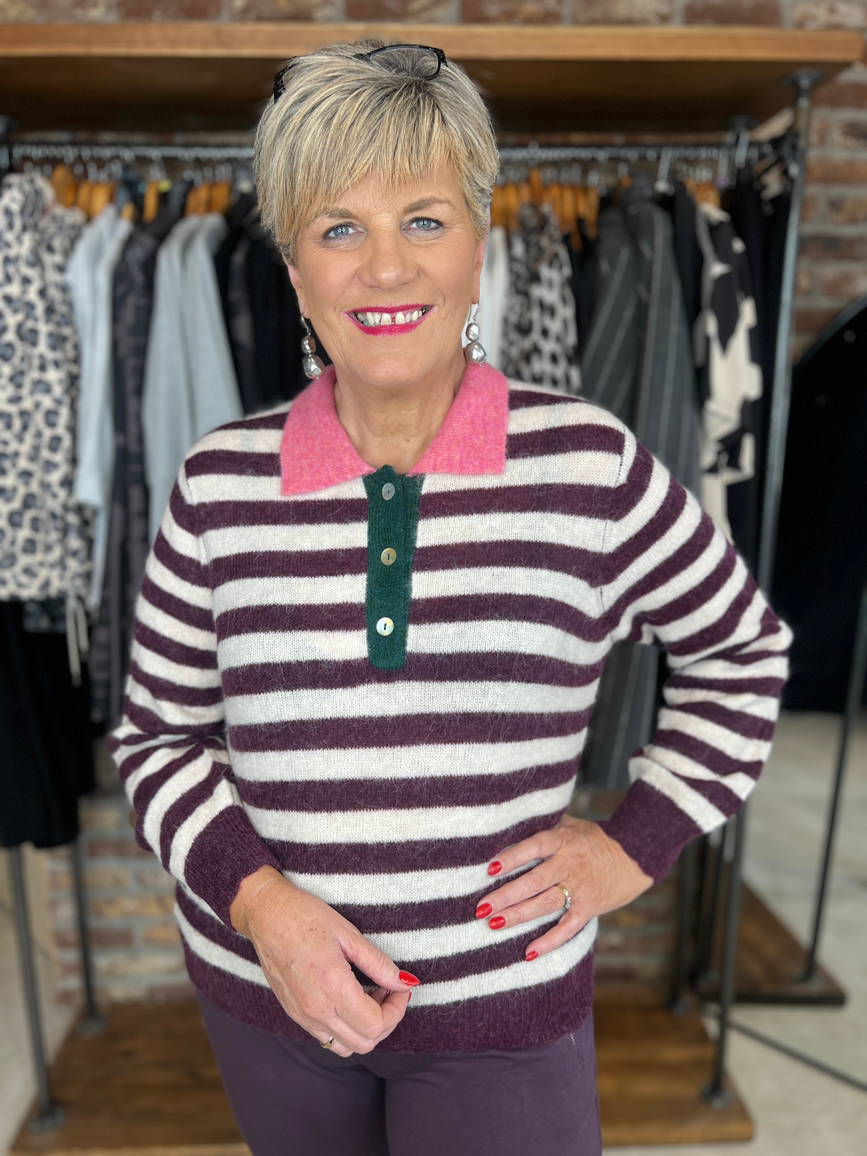 Nümph Niciara Striped Pullover In Wine