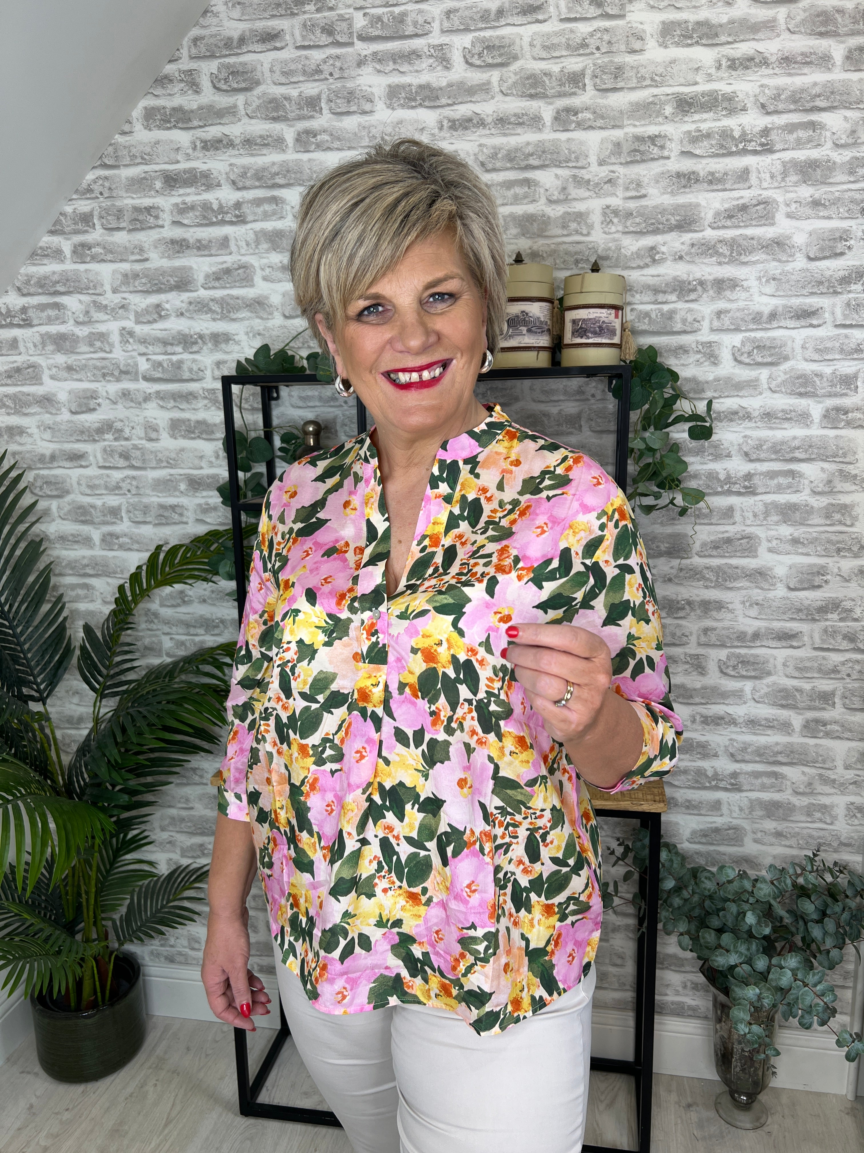 More & More Floral Blouse In Pink Multi