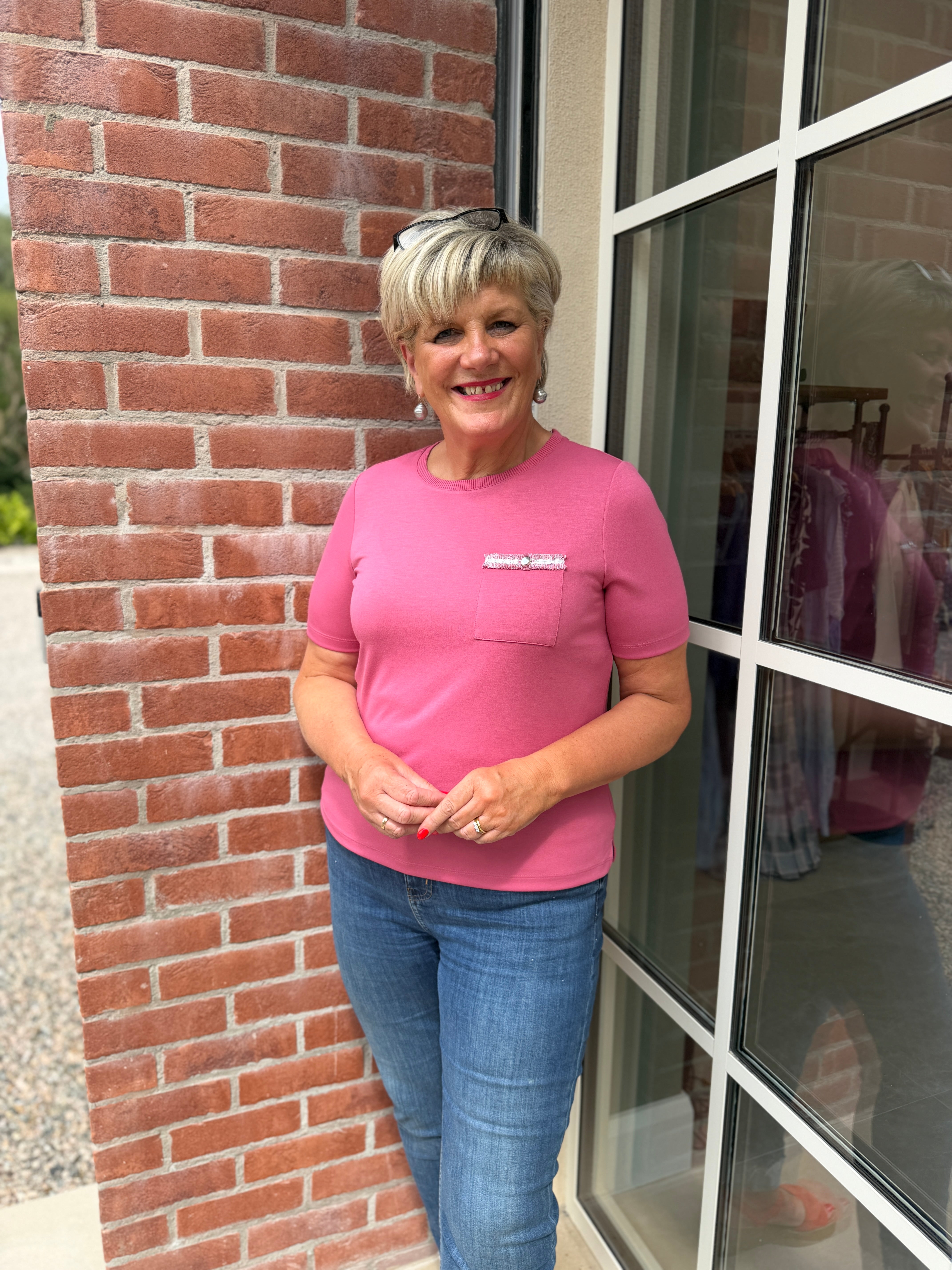Street One t-shirt with decor in blush berry
