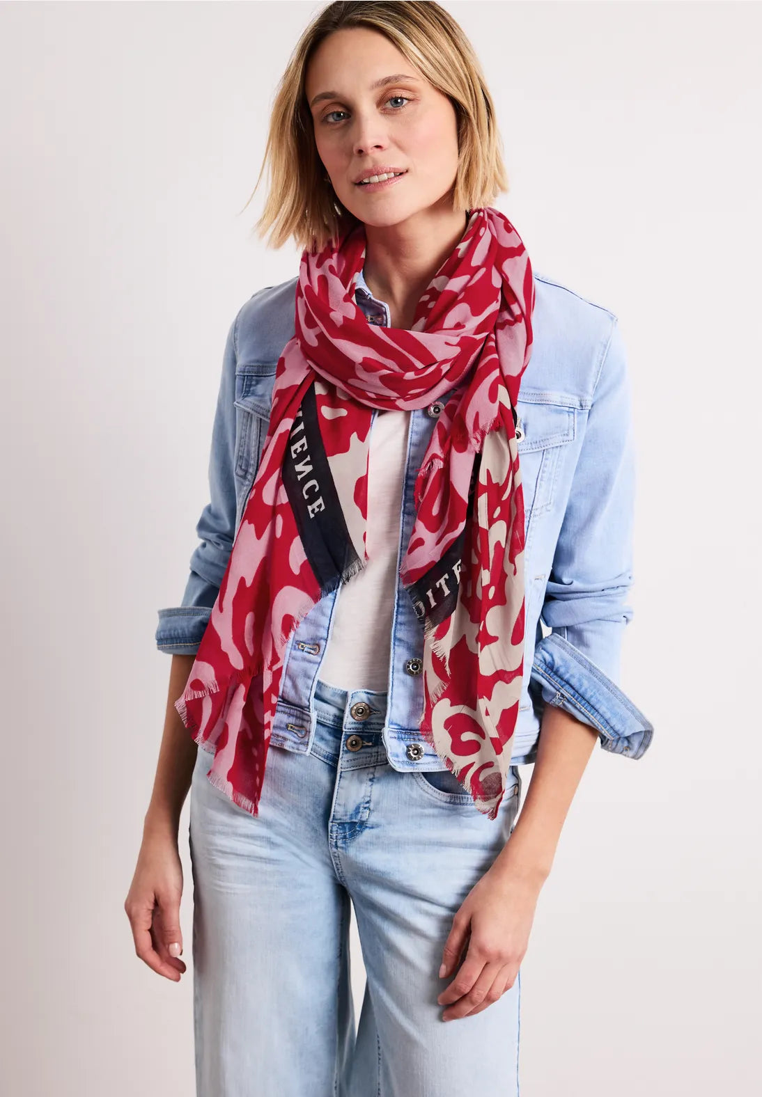 Street One Print Scarf In Salsa Red