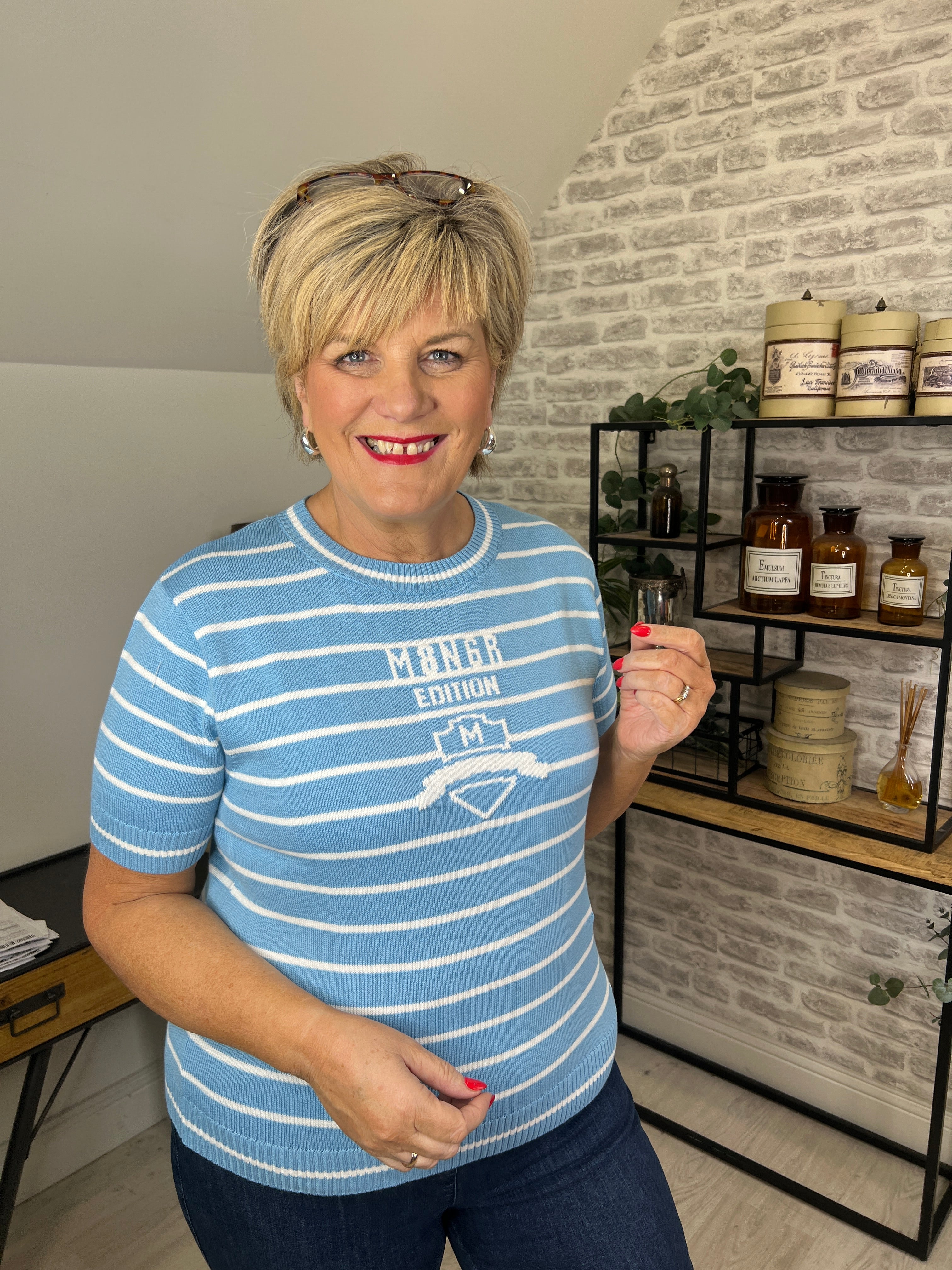 Monari striped Jumper In Spring Water