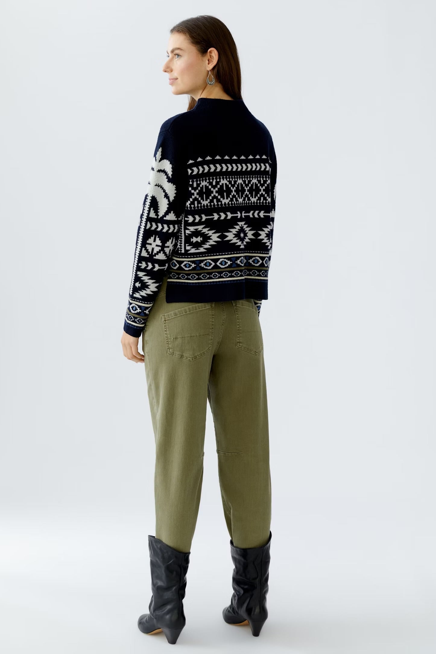 Oui Norwegian Pattern Pullover In Dark blue & white